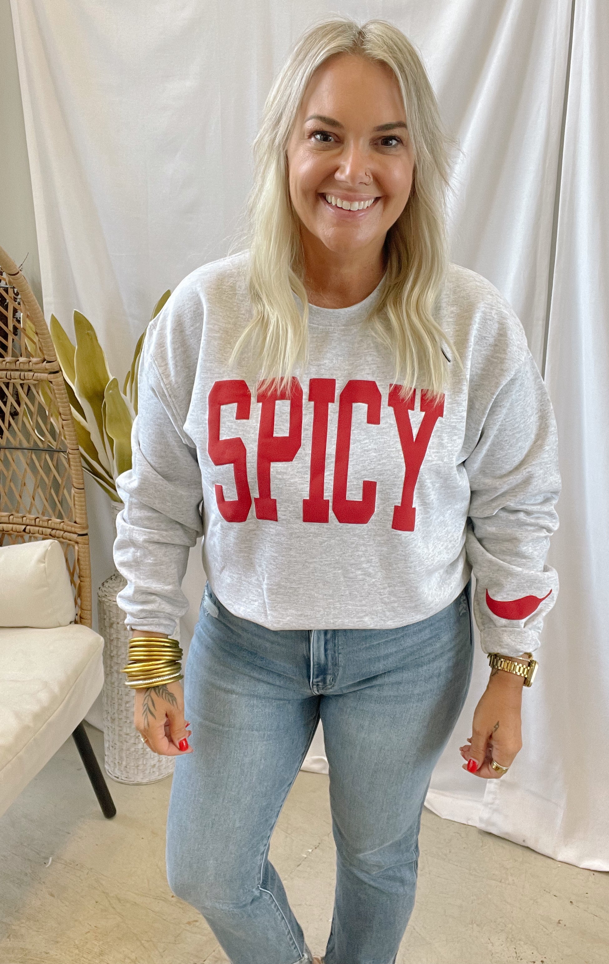 Spicy Sweatshirt-Sweatshirts-birdie-The Silo Boutique, Women's Fashion Boutique Located in Warren and Grand Forks North Dakota