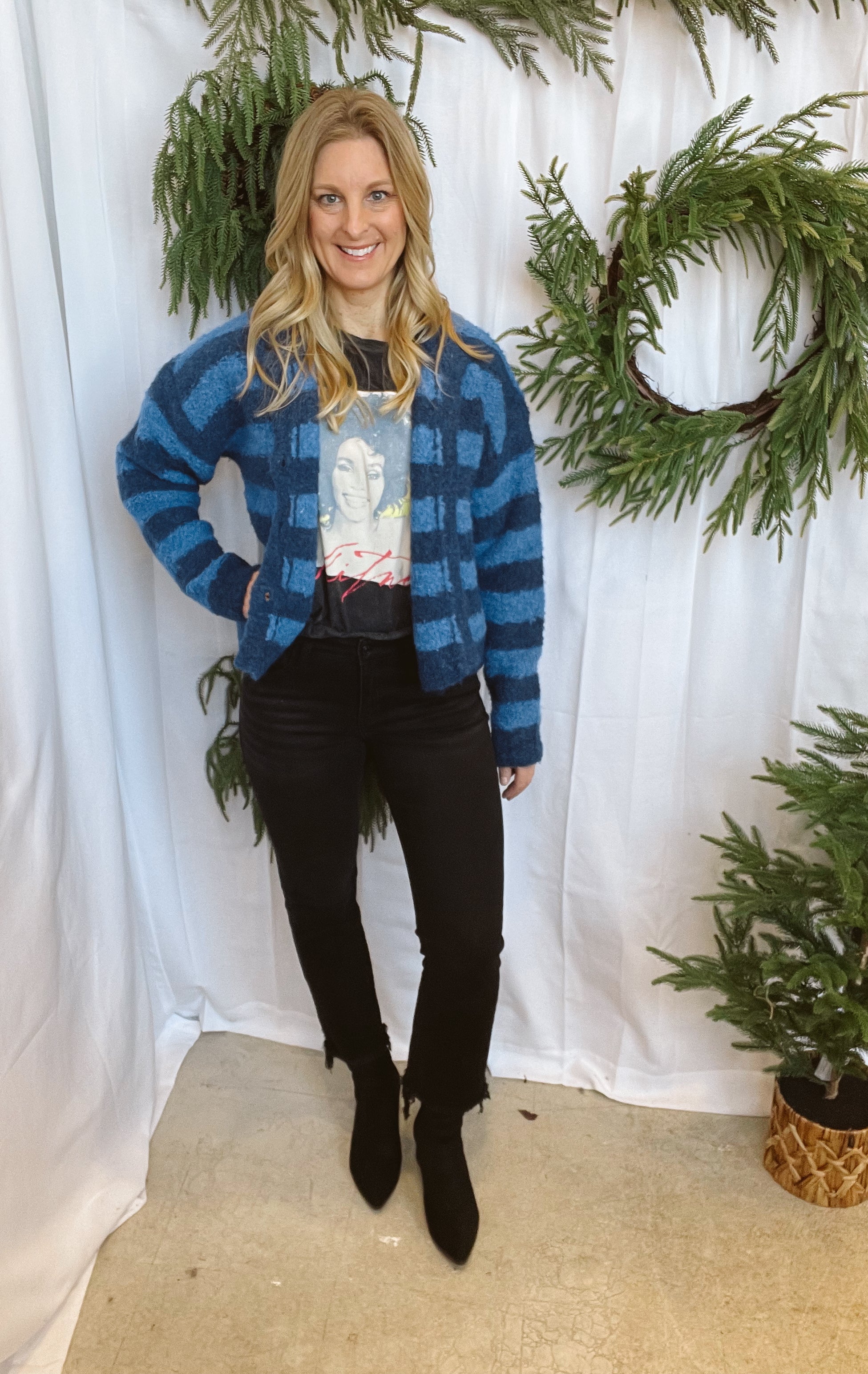 Blue Stripe Brushed Cardigan-Cardigans-wishlist-The Silo Boutique, Women's Fashion Boutique Located in Warren and Grand Forks North Dakota