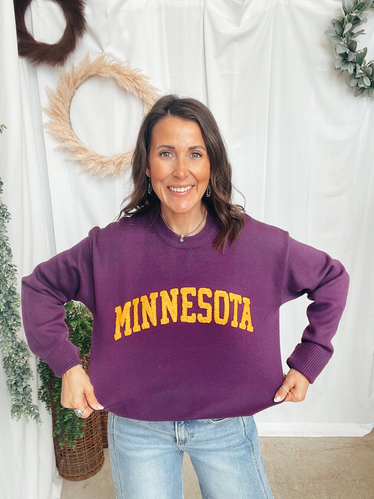 Leia Minnesota Pom Sweater-Purple-Sweaters-Leia-The Silo Boutique, Women's Fashion Boutique Located in Warren and Grand Forks North Dakota