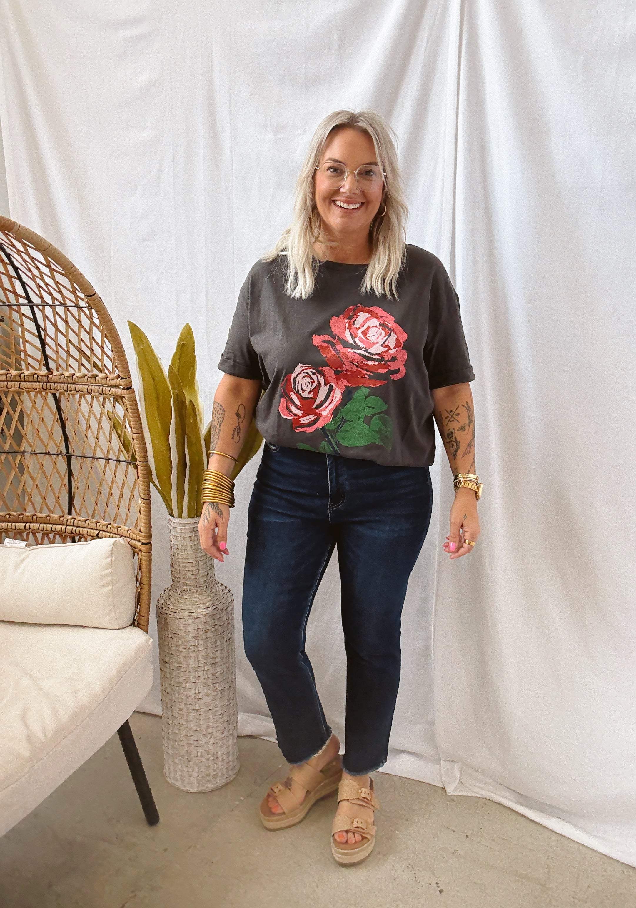 Vintage Rose Black Tee-Graphic Tees-promesa-The Silo Boutique, Women's Fashion Boutique Located in Warren and Grand Forks North Dakota