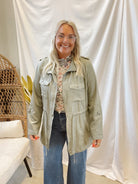Utility Cinched Waist Jacket-Sage-Coats & Jackets-be cool-The Silo Boutique, Women's Fashion Boutique Located in Warren and Grand Forks North Dakota