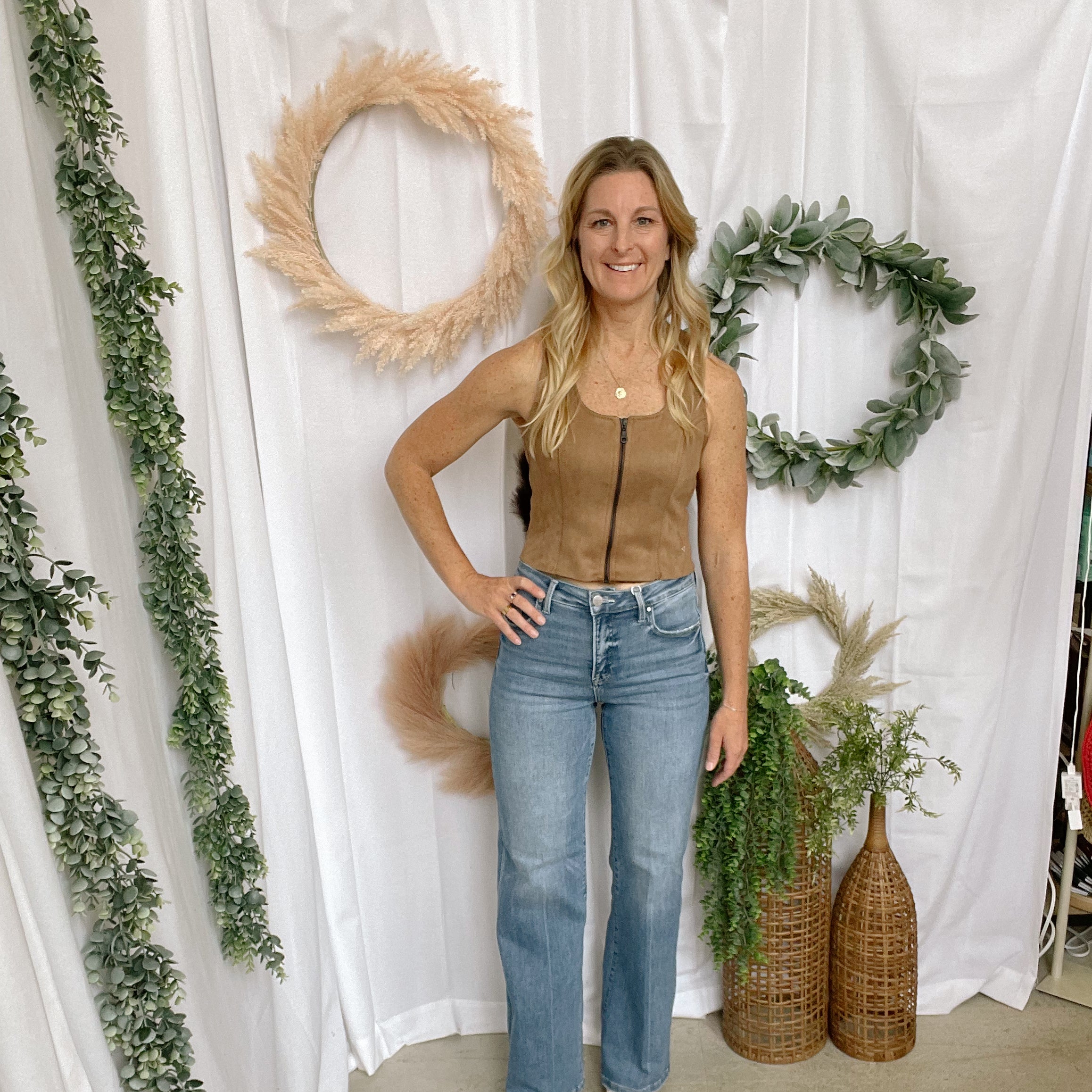Lexi Hidden Caramel Suede Vest-Vests-Hidden-The Silo Boutique, Women's Fashion Boutique Located in Warren and Grand Forks North Dakota