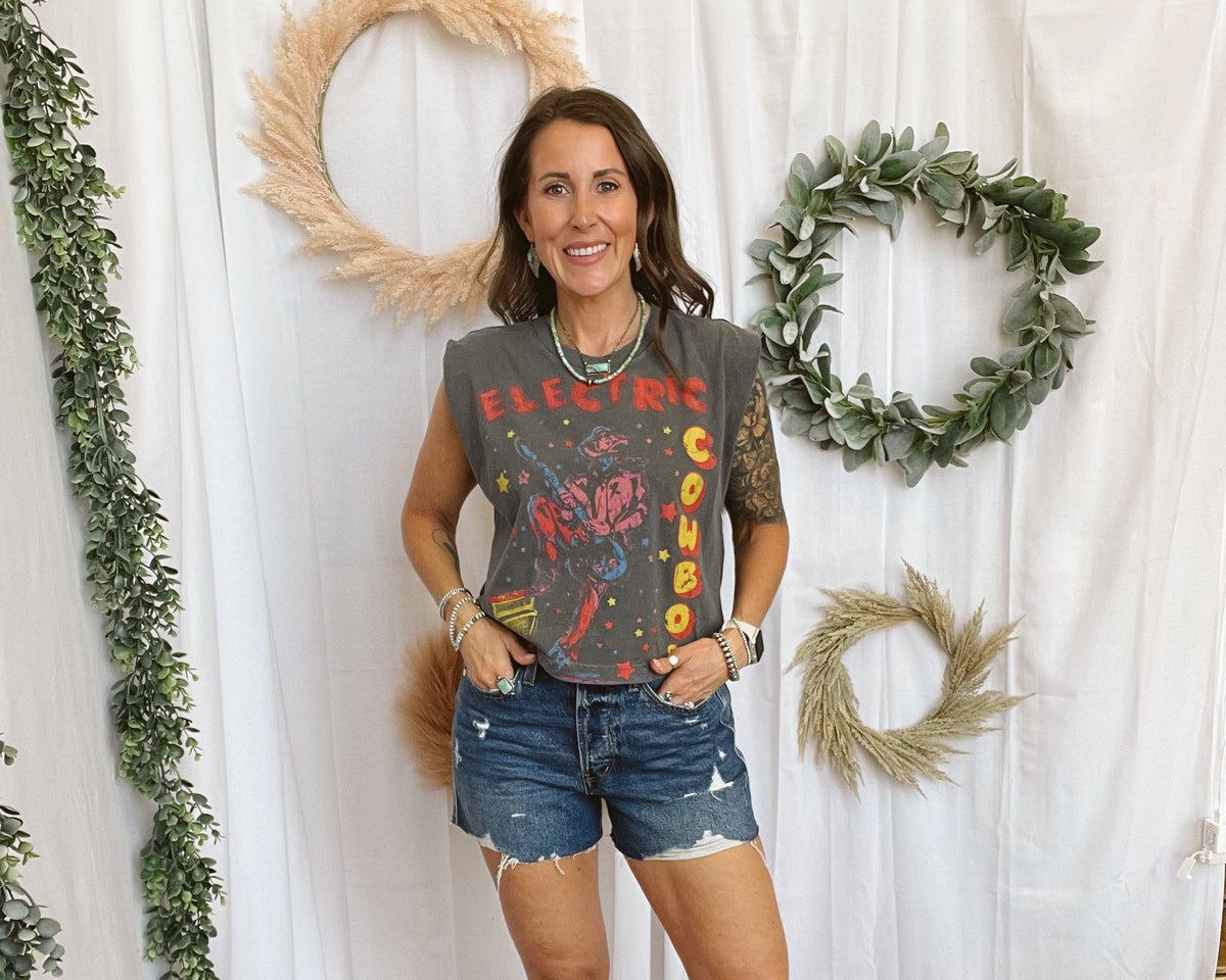 Electric Cowboy Tank-Tank Tops-country deep-The Silo Boutique, Women's Fashion Boutique Located in Warren and Grand Forks North Dakota