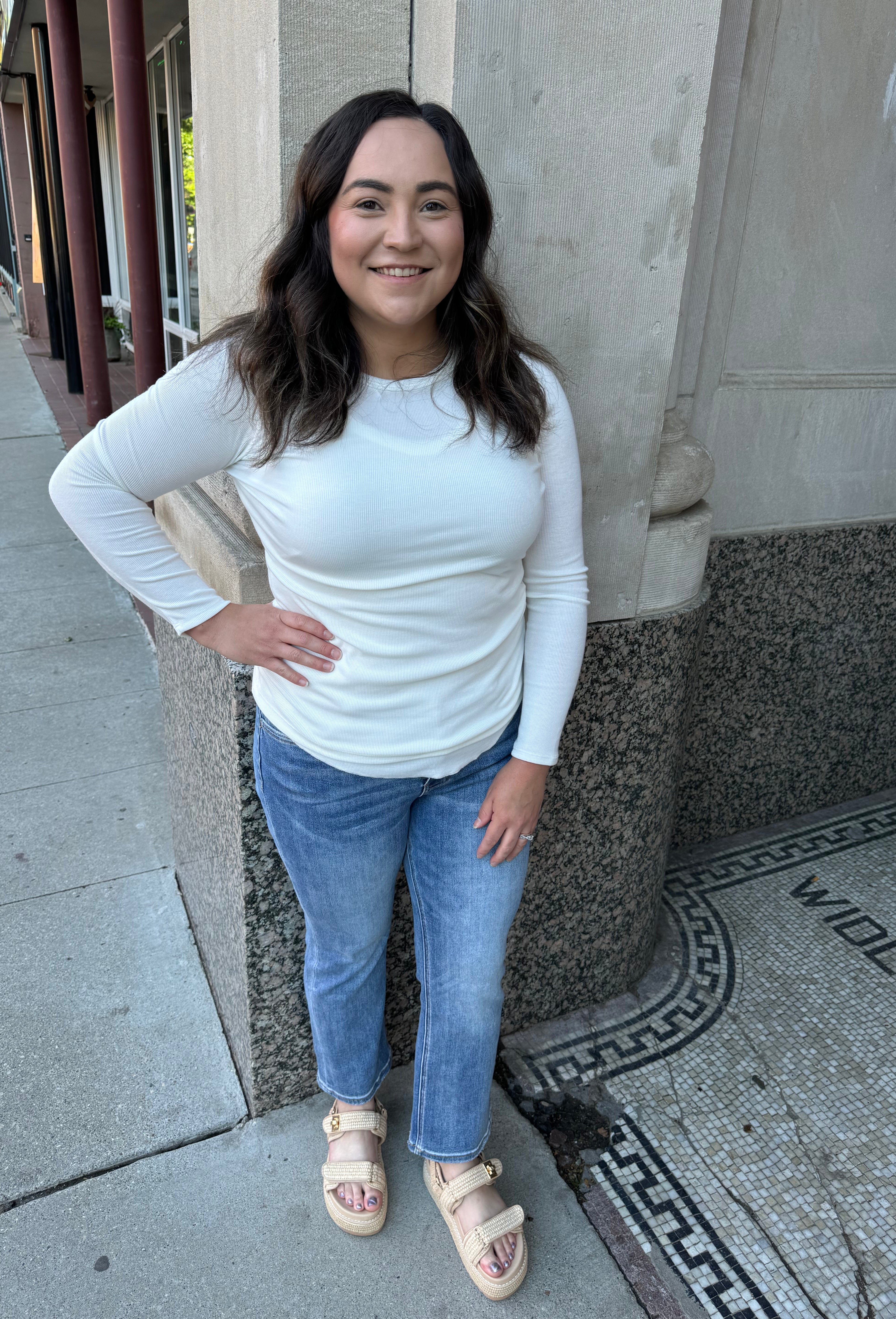 Stacy Ivory Ribbed Long Sleeve Top-Long Sleeve Tops-stacatto-The Silo Boutique, Women's Fashion Boutique Located in Warren and Grand Forks North Dakota