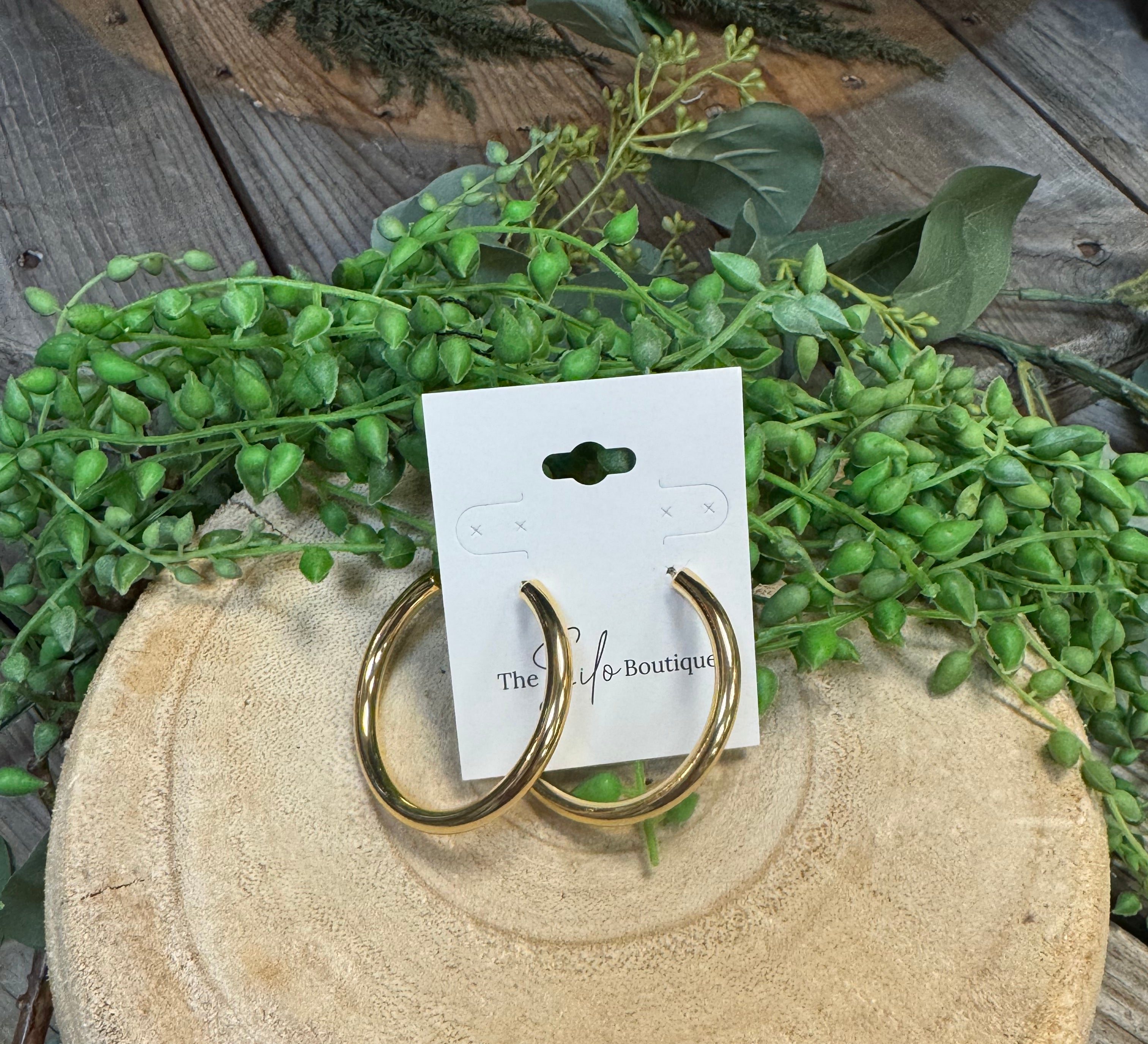 Fame Solid Gold Hoop Earrings-Earrings-Fame-The Silo Boutique, Women's Fashion Boutique Located in Warren and Grand Forks North Dakota