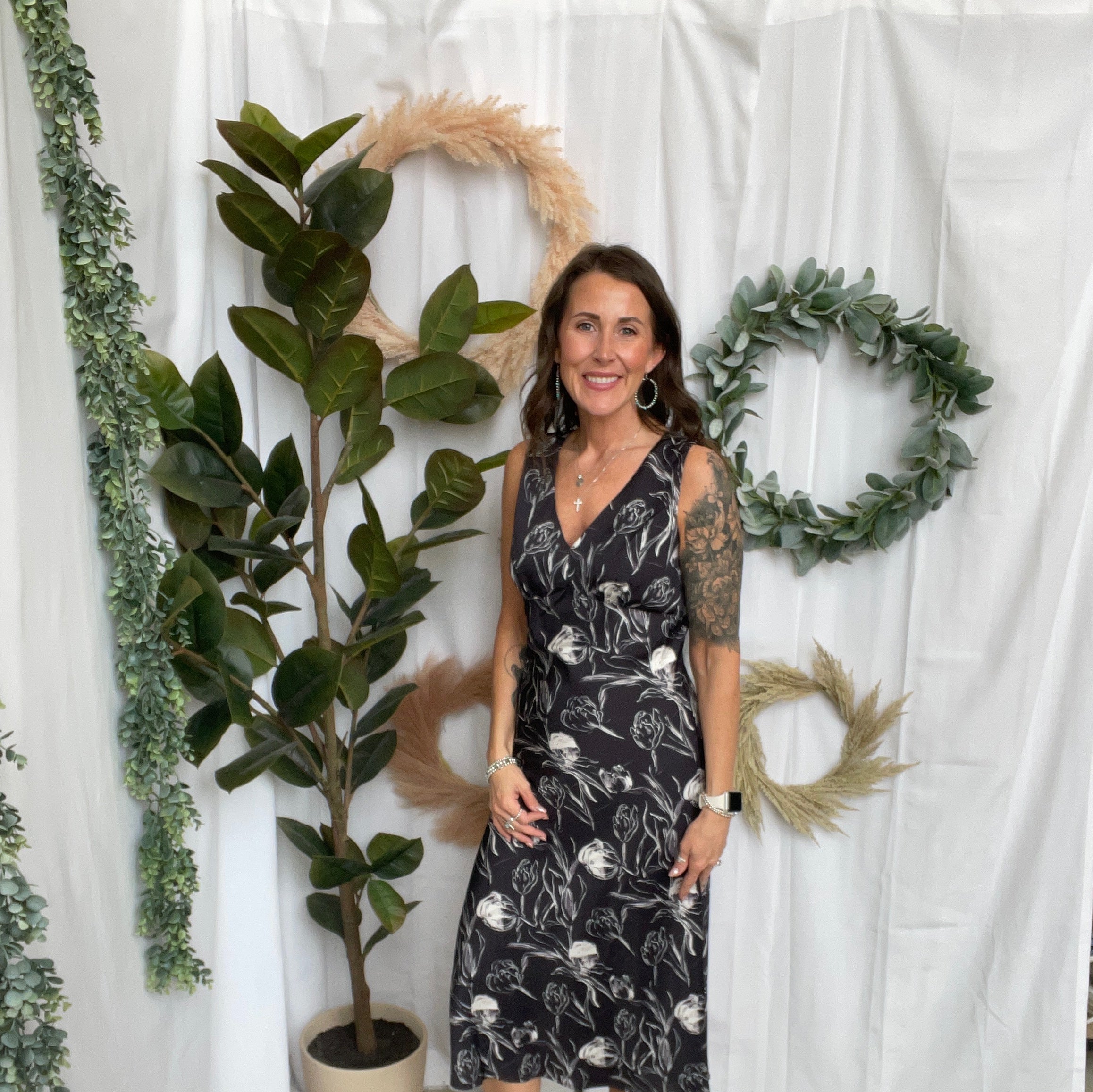 Black Floral Satin Dress-Dresses-fun-The Silo Boutique, Women's Fashion Boutique Located in Warren and Grand Forks North Dakota