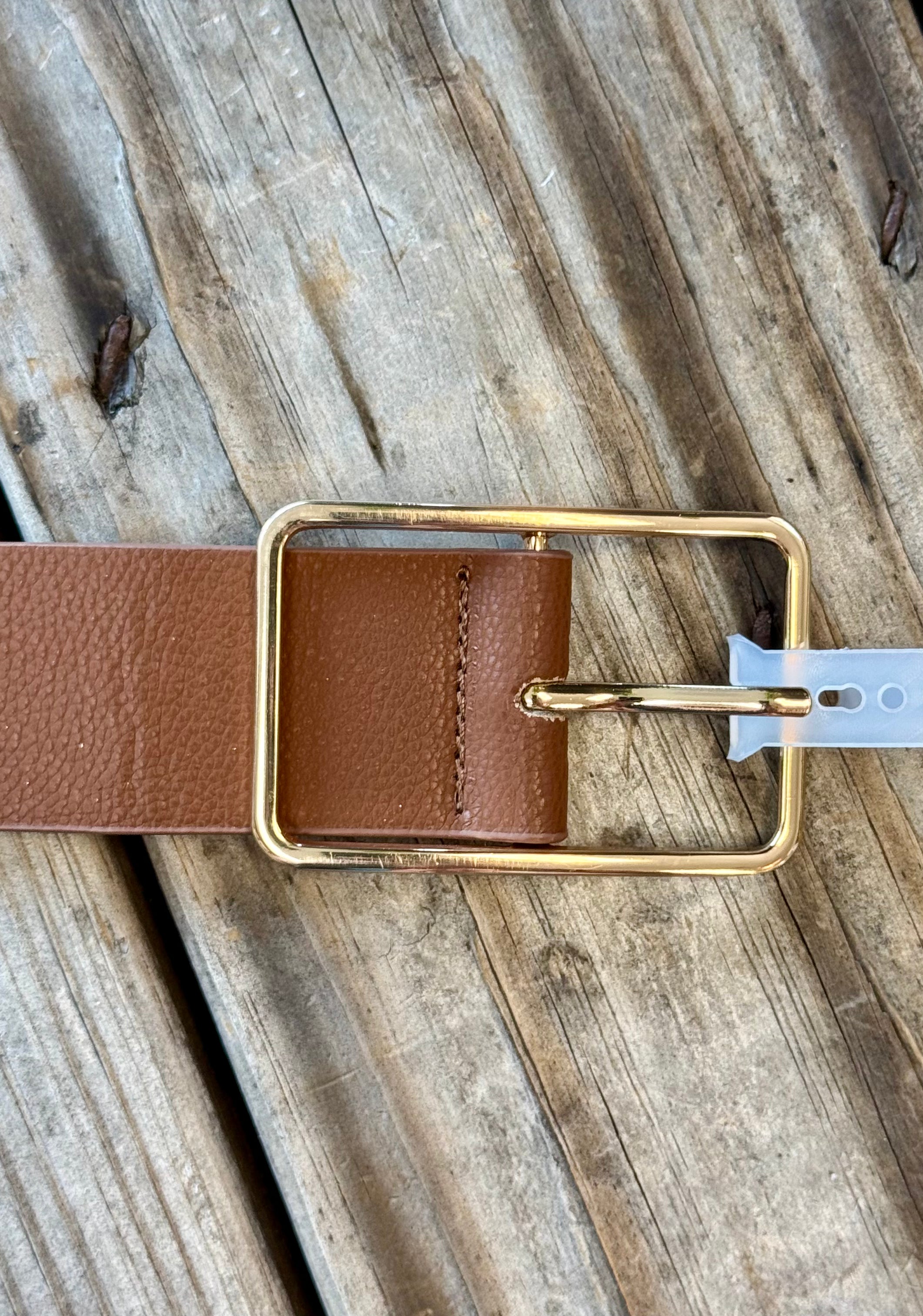 Rectangle Cut Out Buckle Belt-Brown-Belts-Fame-The Silo Boutique, Women's Fashion Boutique Located in Warren and Grand Forks North Dakota