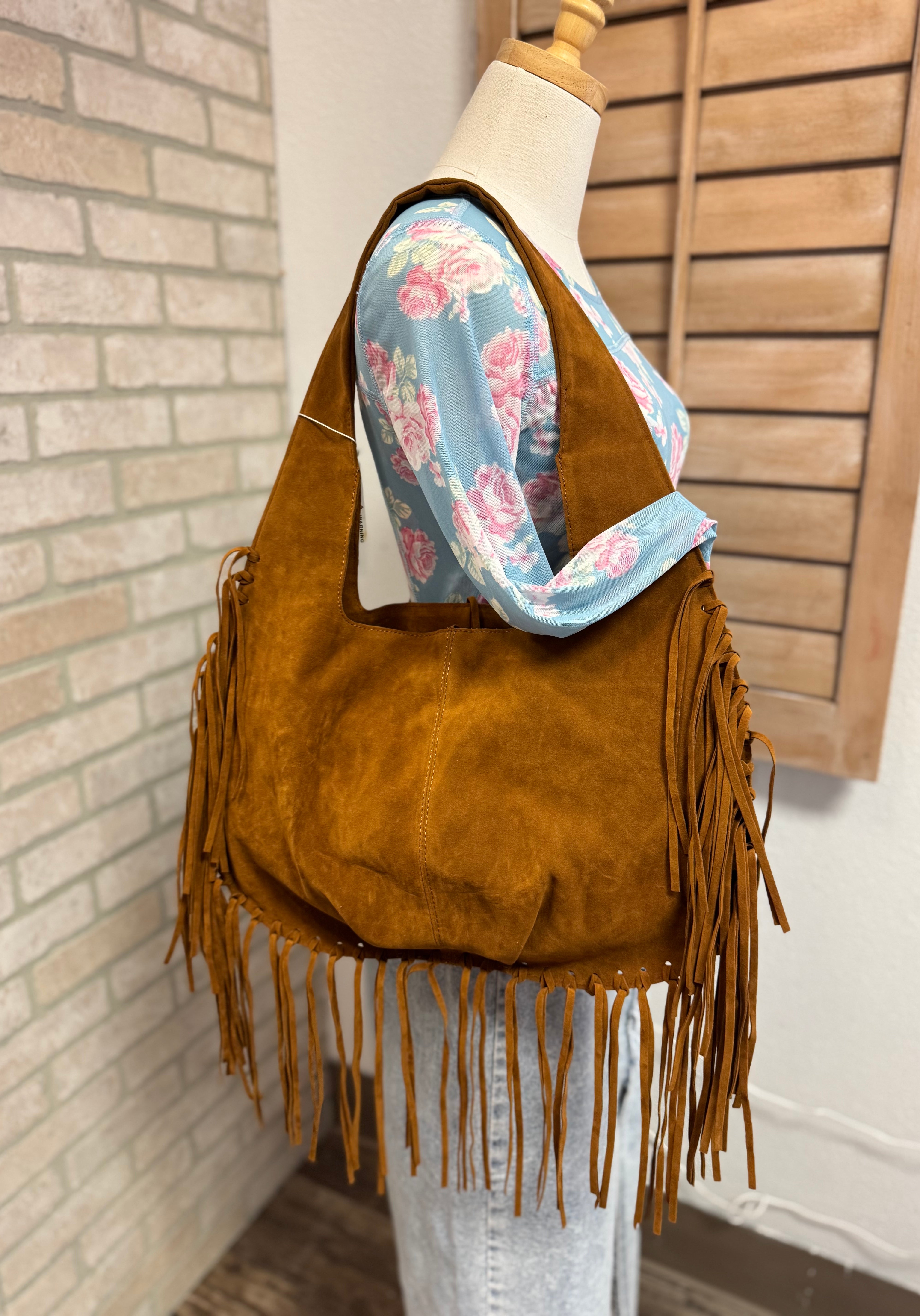 Fringe Hobo Purse-Brown-Final Sale-Purses-Fame-The Silo Boutique, Women's Fashion Boutique Located in Warren and Grand Forks North Dakota