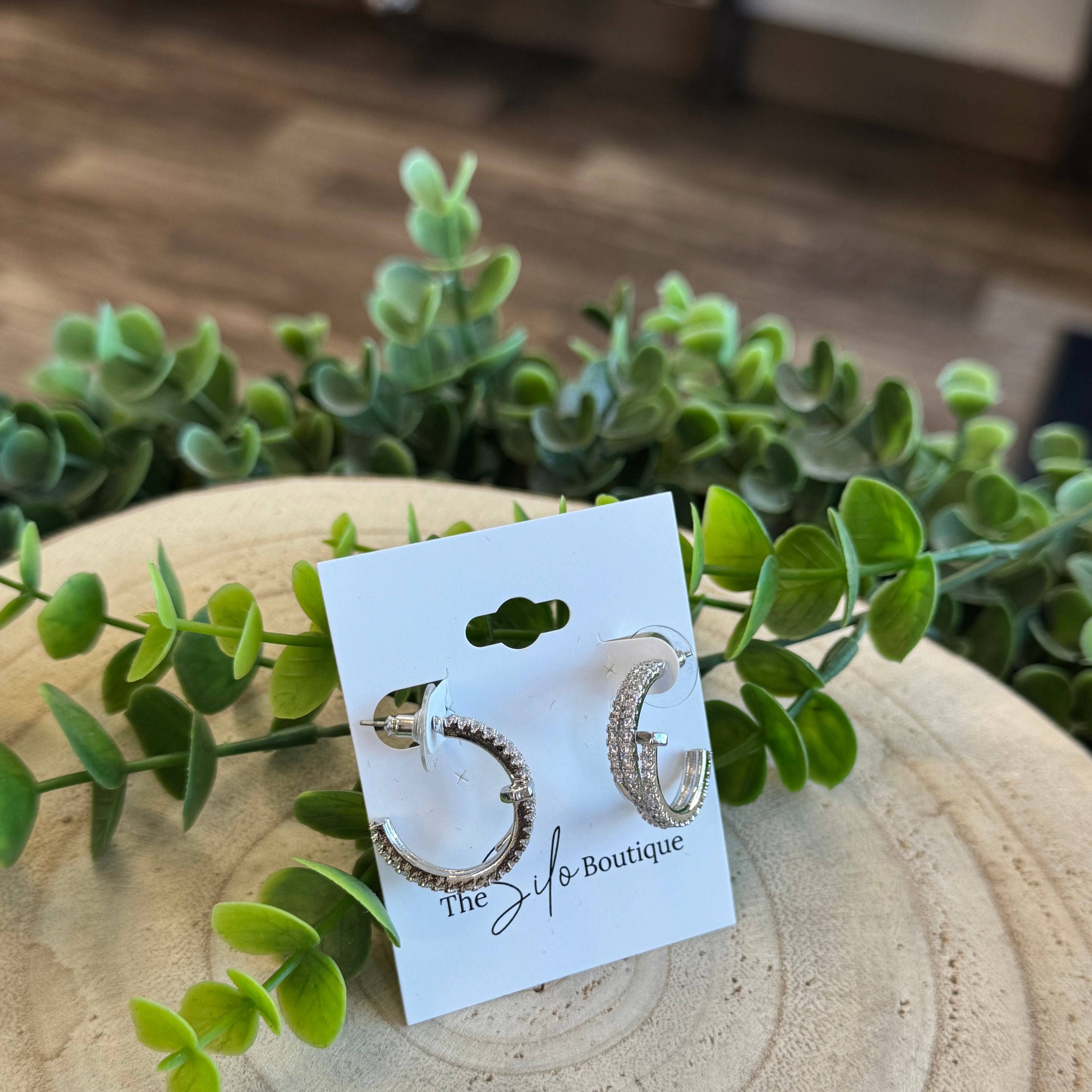 Pave Nail Hoop Earrings-Earrings-Fame-The Silo Boutique, Women's Fashion Boutique Located in Warren and Grand Forks North Dakota