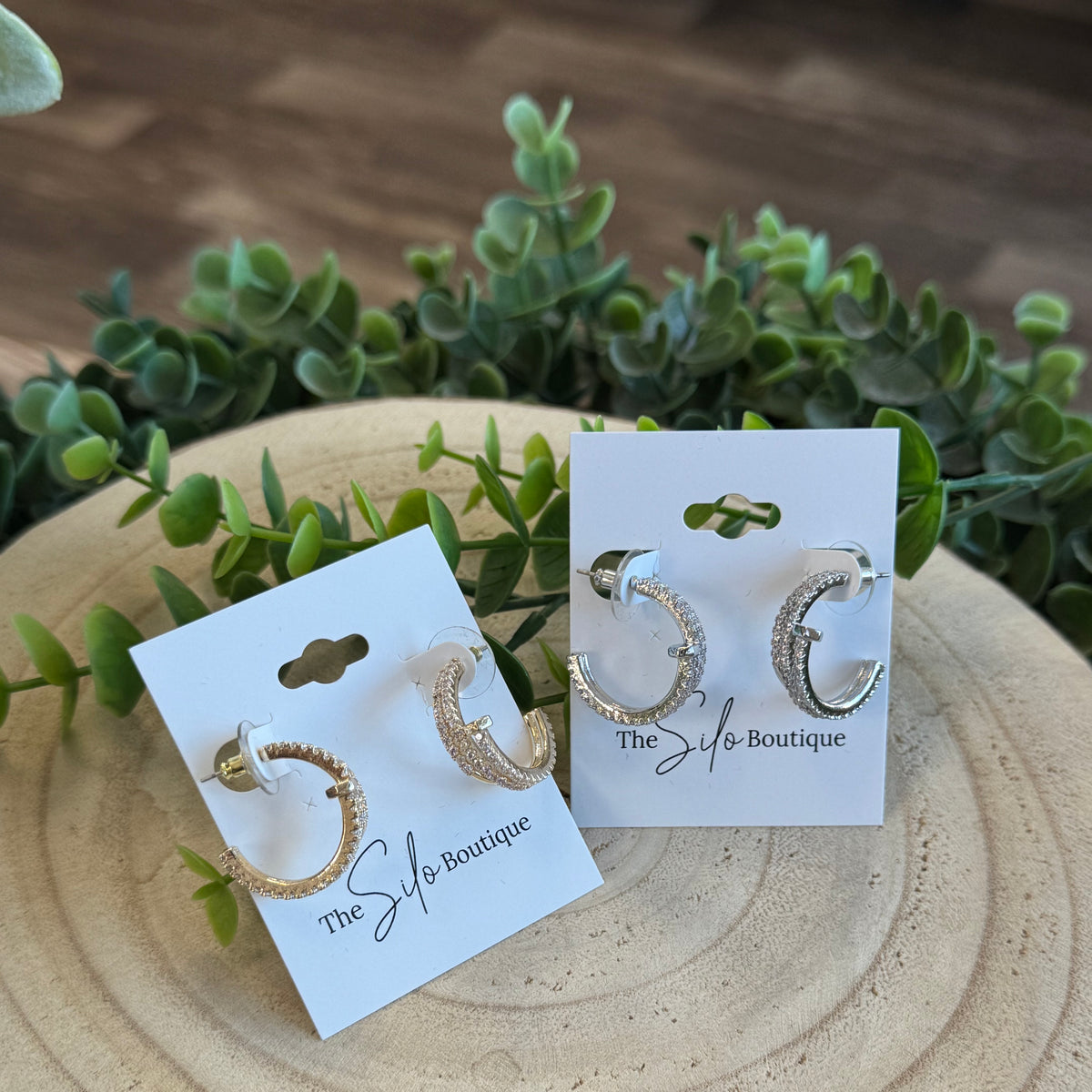Pave Nail Hoop Earrings-Earrings-Fame-The Silo Boutique, Women's Fashion Boutique Located in Warren and Grand Forks North Dakota