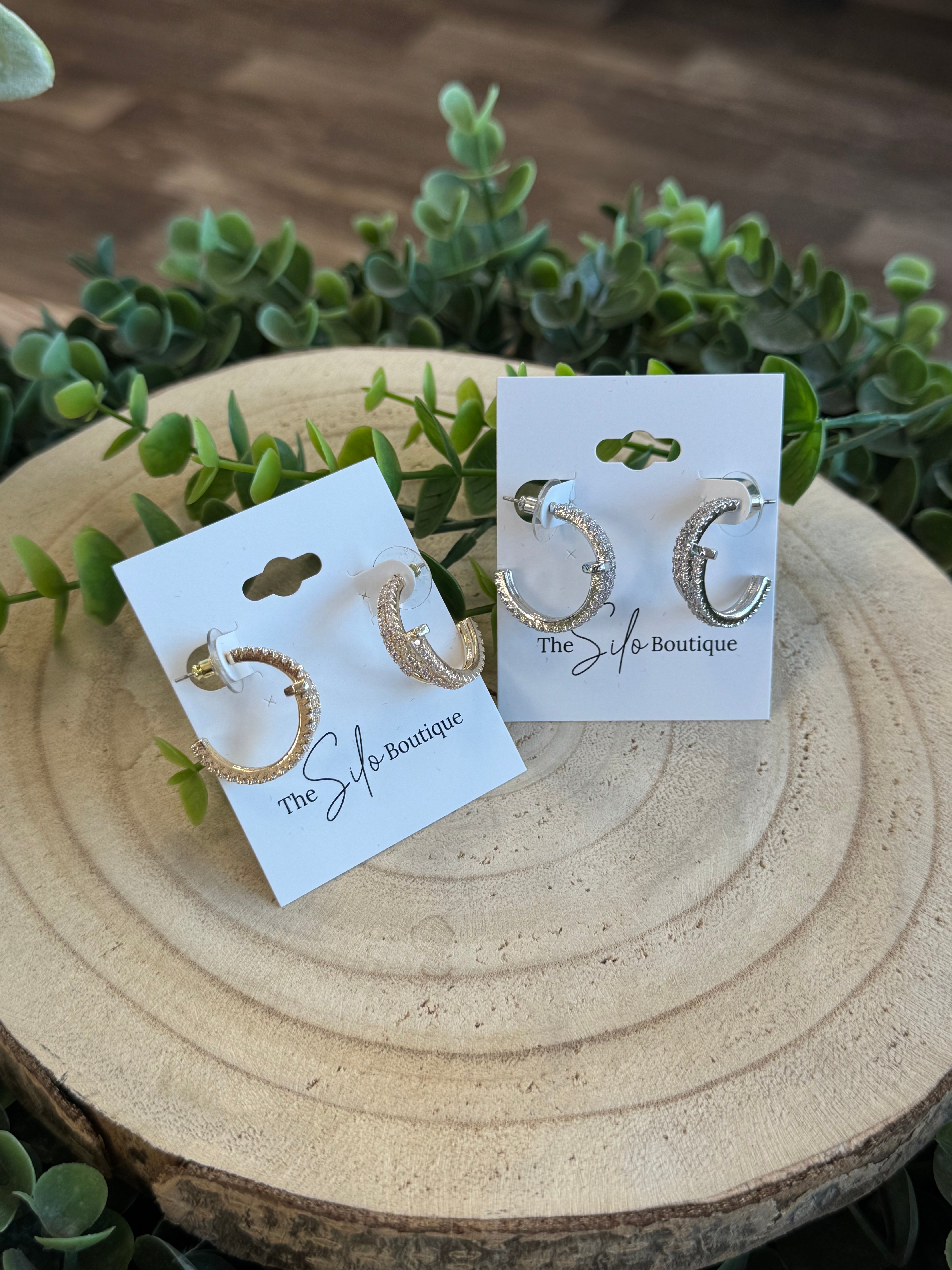 Pave Nail Hoop Earrings-Earrings-Fame-The Silo Boutique, Women's Fashion Boutique Located in Warren and Grand Forks North Dakota