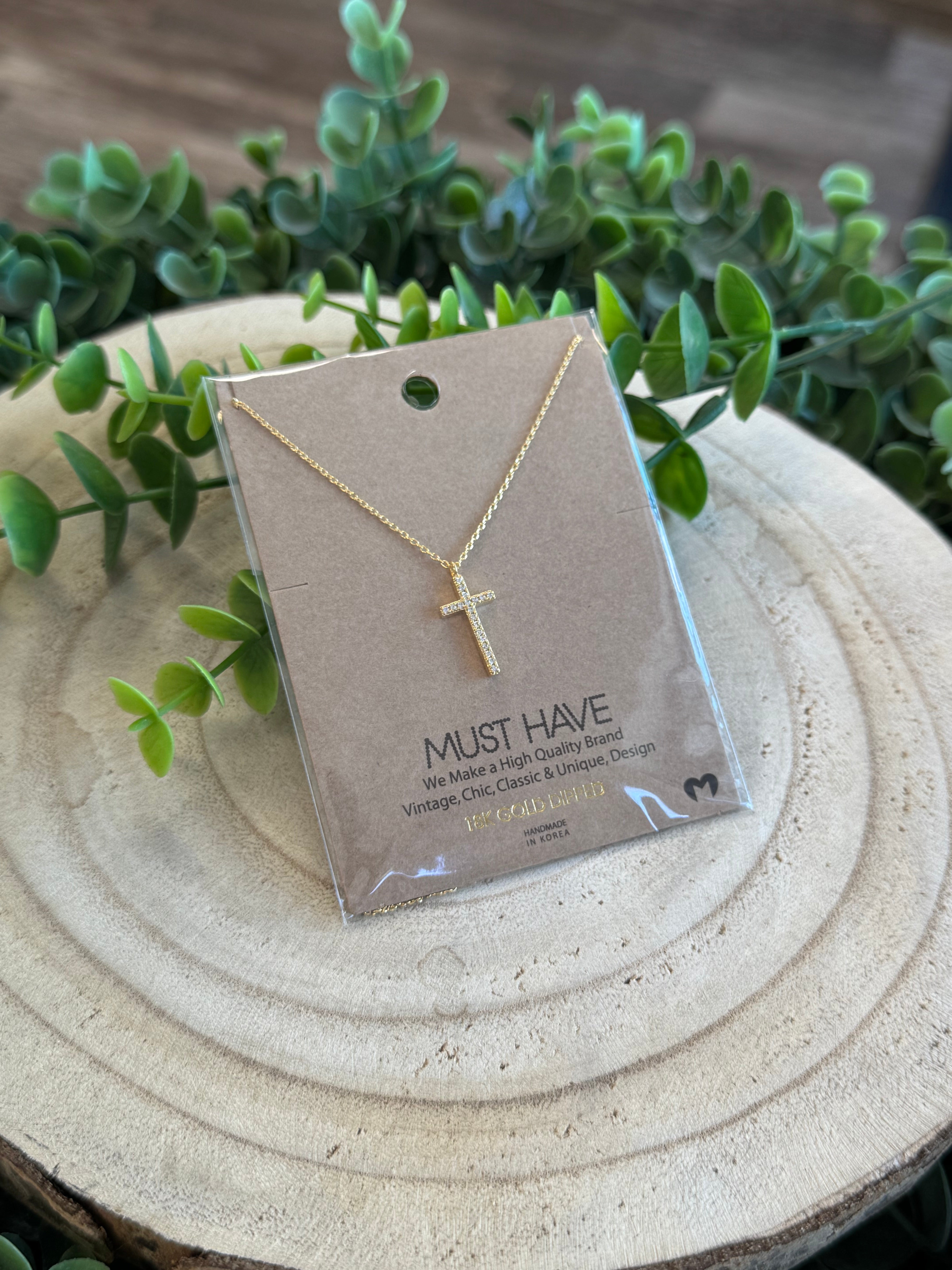 Must Have Pave Cross Necklace-Necklaces-Fame-The Silo Boutique, Women's Fashion Boutique Located in Warren and Grand Forks North Dakota