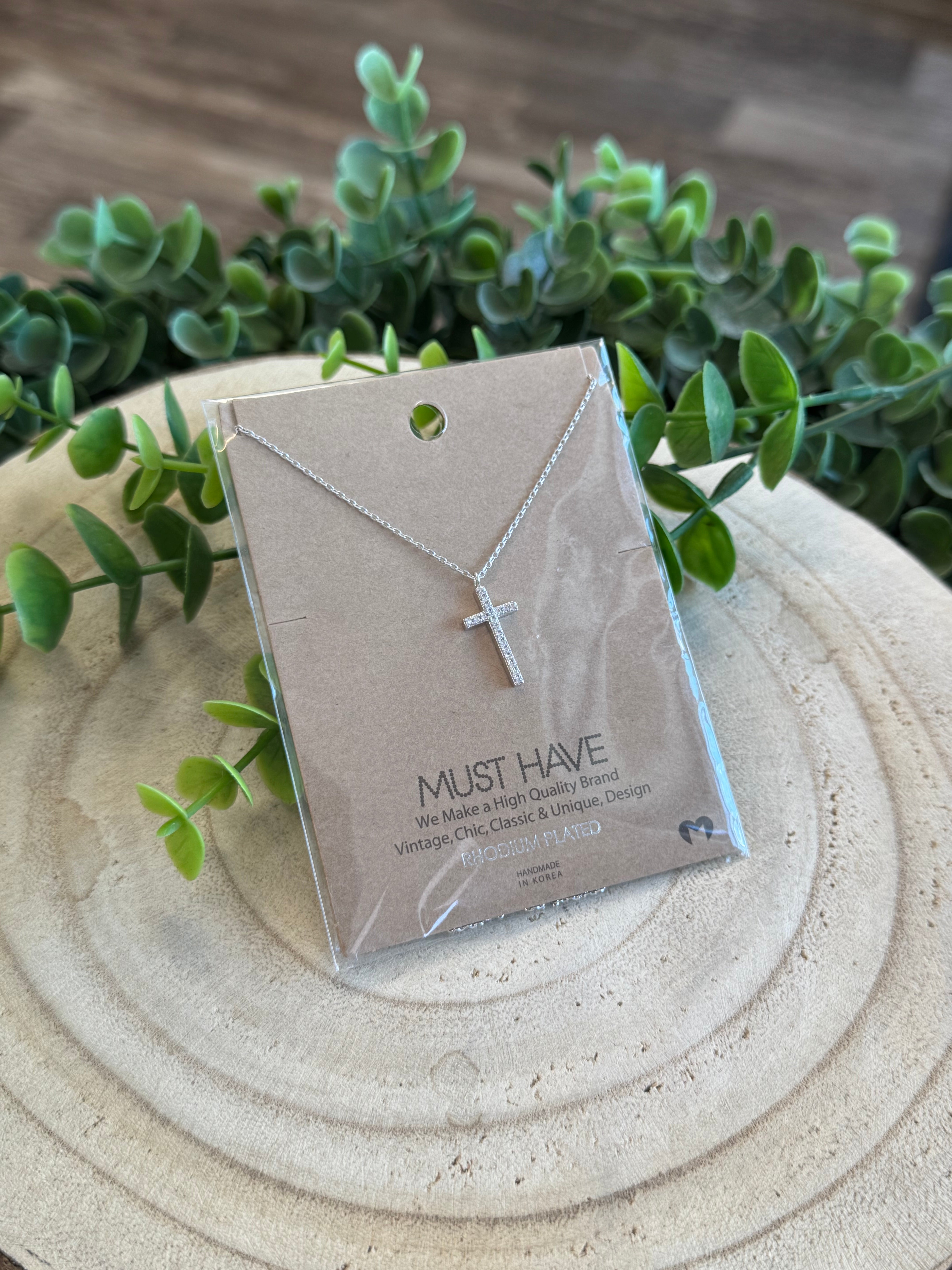 Must Have Pave Cross Necklace-Necklaces-Fame-The Silo Boutique, Women's Fashion Boutique Located in Warren and Grand Forks North Dakota