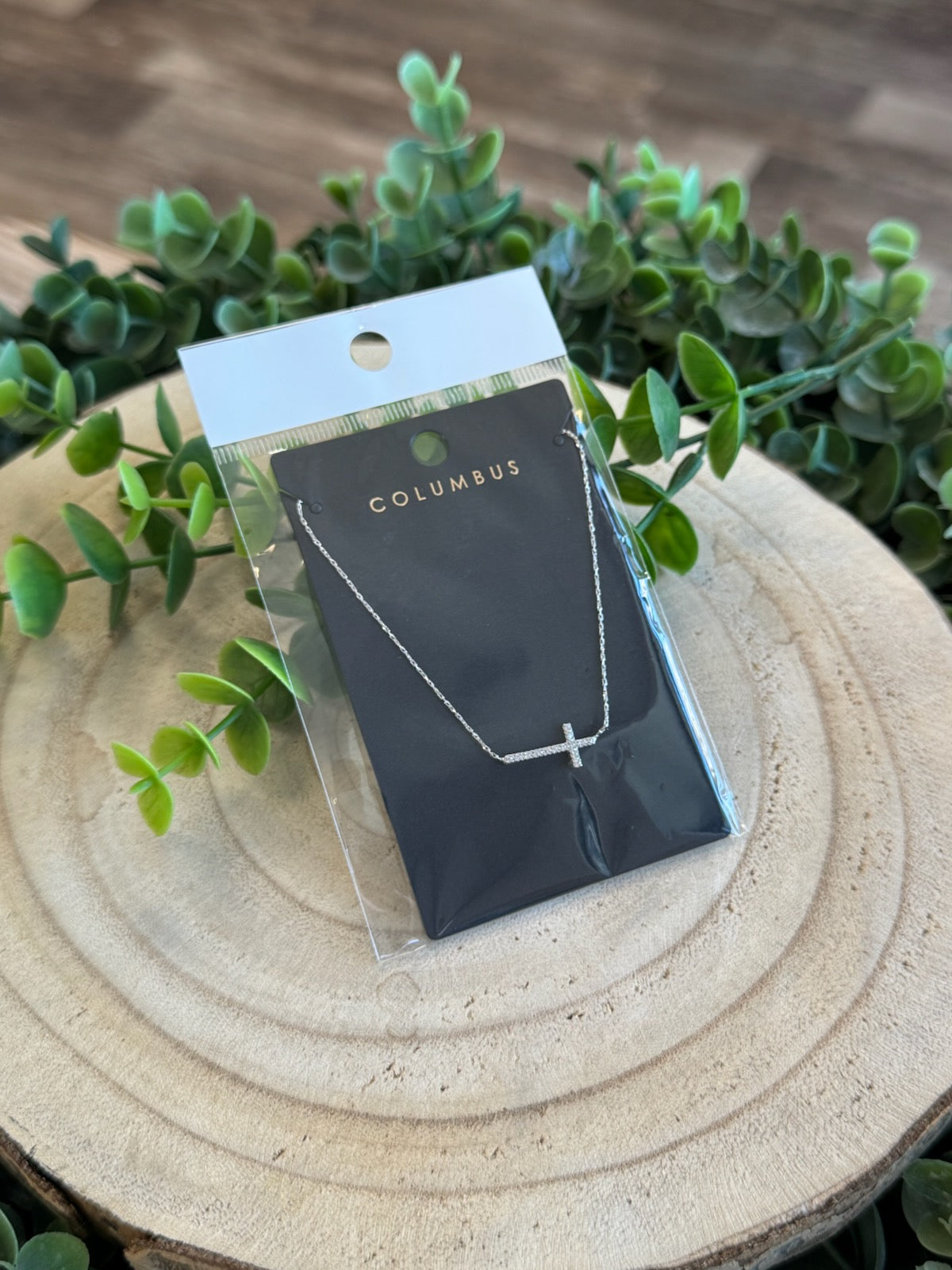 Columbus Stone Side Cross Necklace-Necklaces-Fame-The Silo Boutique, Women's Fashion Boutique Located in Warren and Grand Forks North Dakota