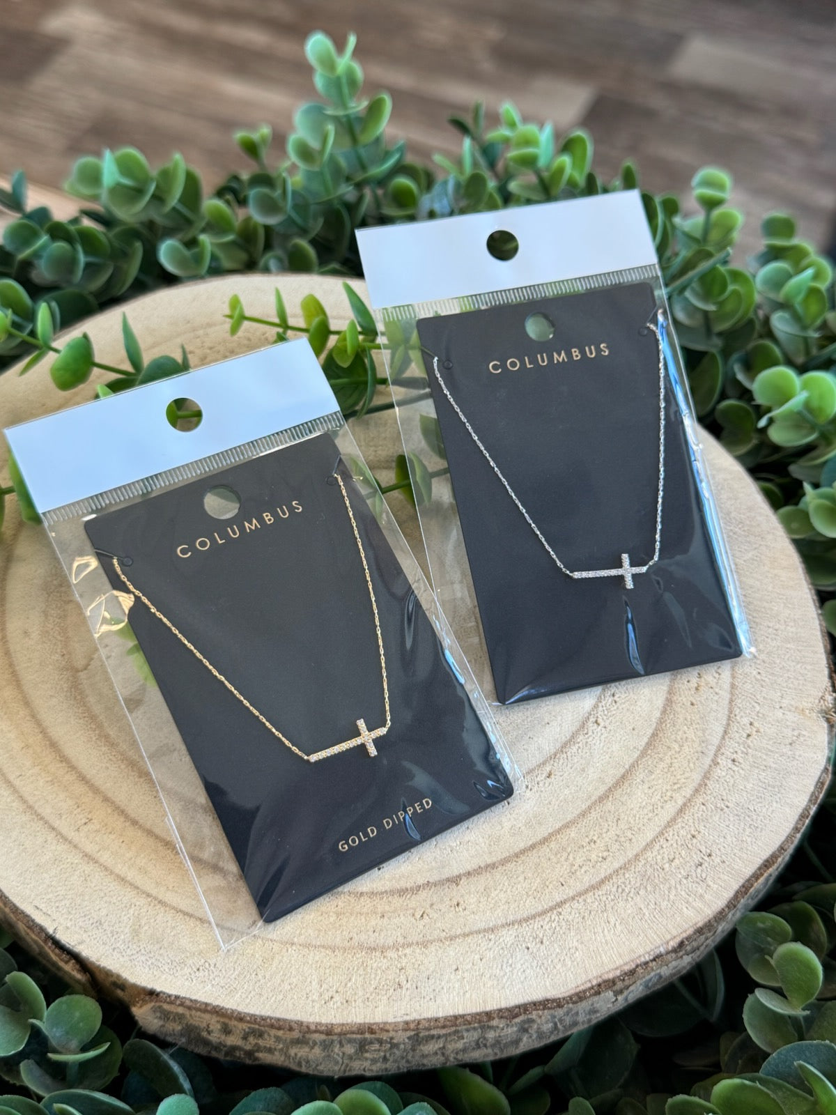 Columbus Stone Side Cross Necklace-Necklaces-Fame-The Silo Boutique, Women's Fashion Boutique Located in Warren and Grand Forks North Dakota