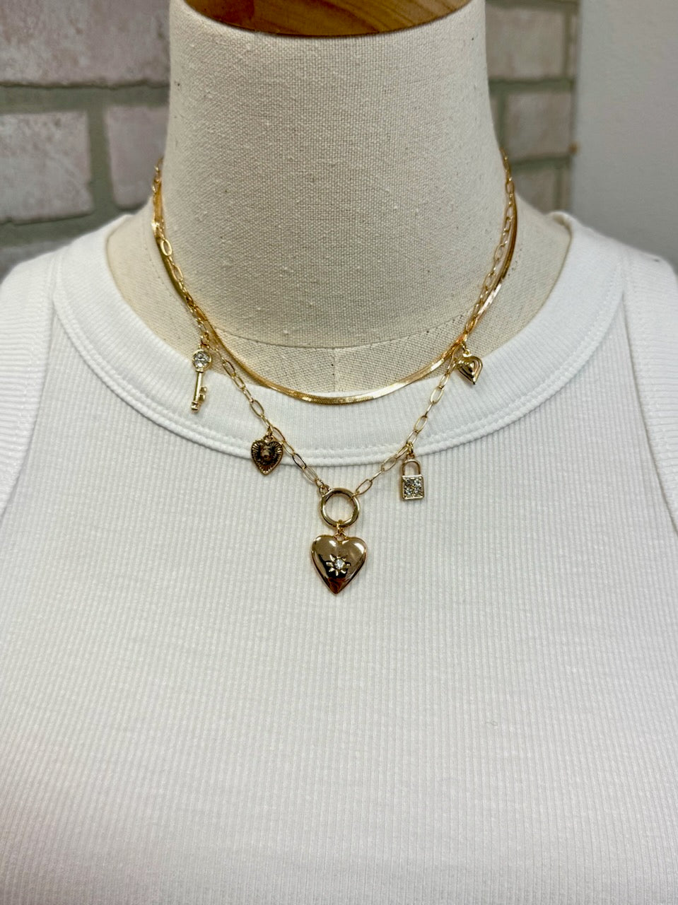 Studded Heart Lock Charm Necklace-Necklaces-Fame-The Silo Boutique, Women's Fashion Boutique Located in Warren and Grand Forks North Dakota