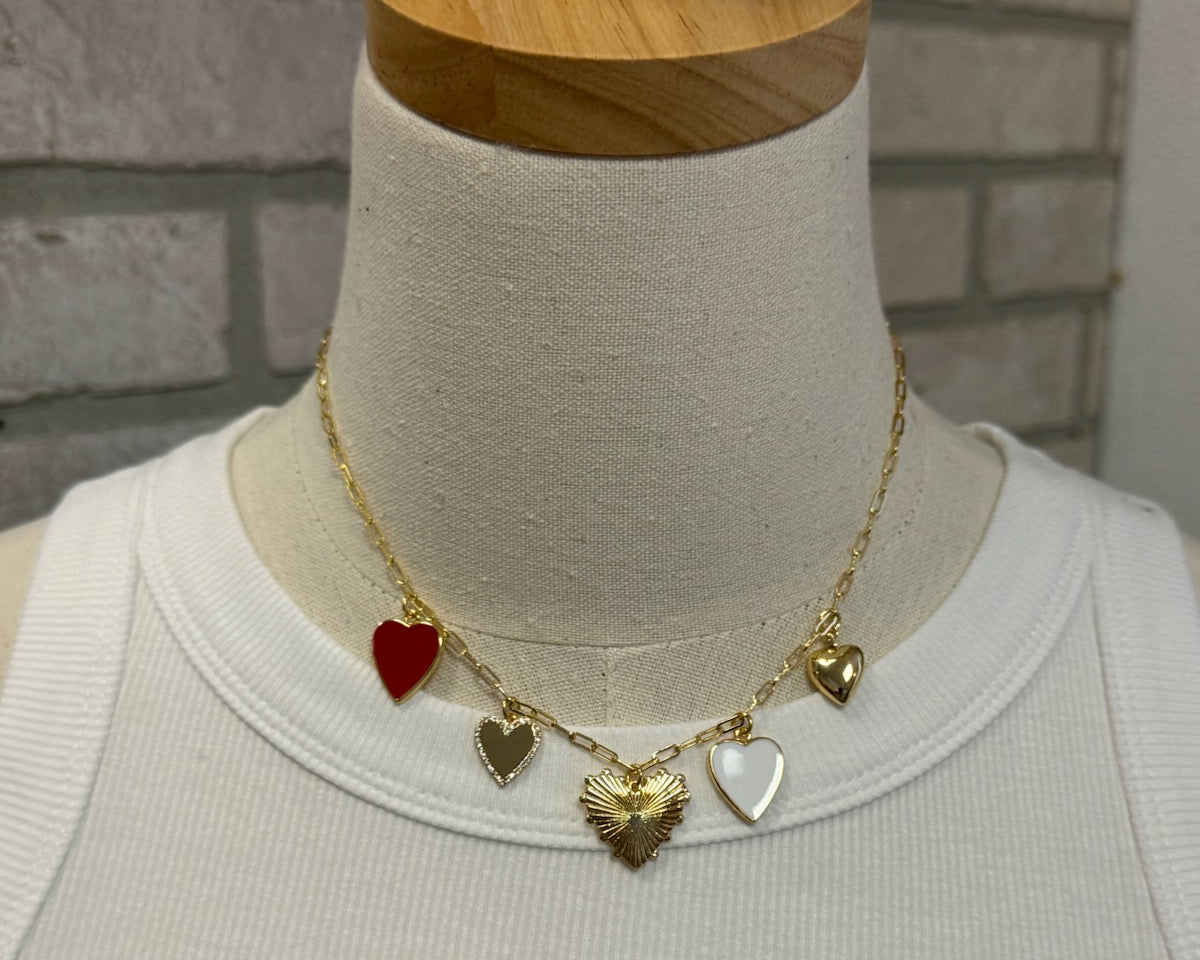 Gold Dipped 5 Hearts Necklace-Necklaces-Fame-The Silo Boutique, Women's Fashion Boutique Located in Warren and Grand Forks North Dakota