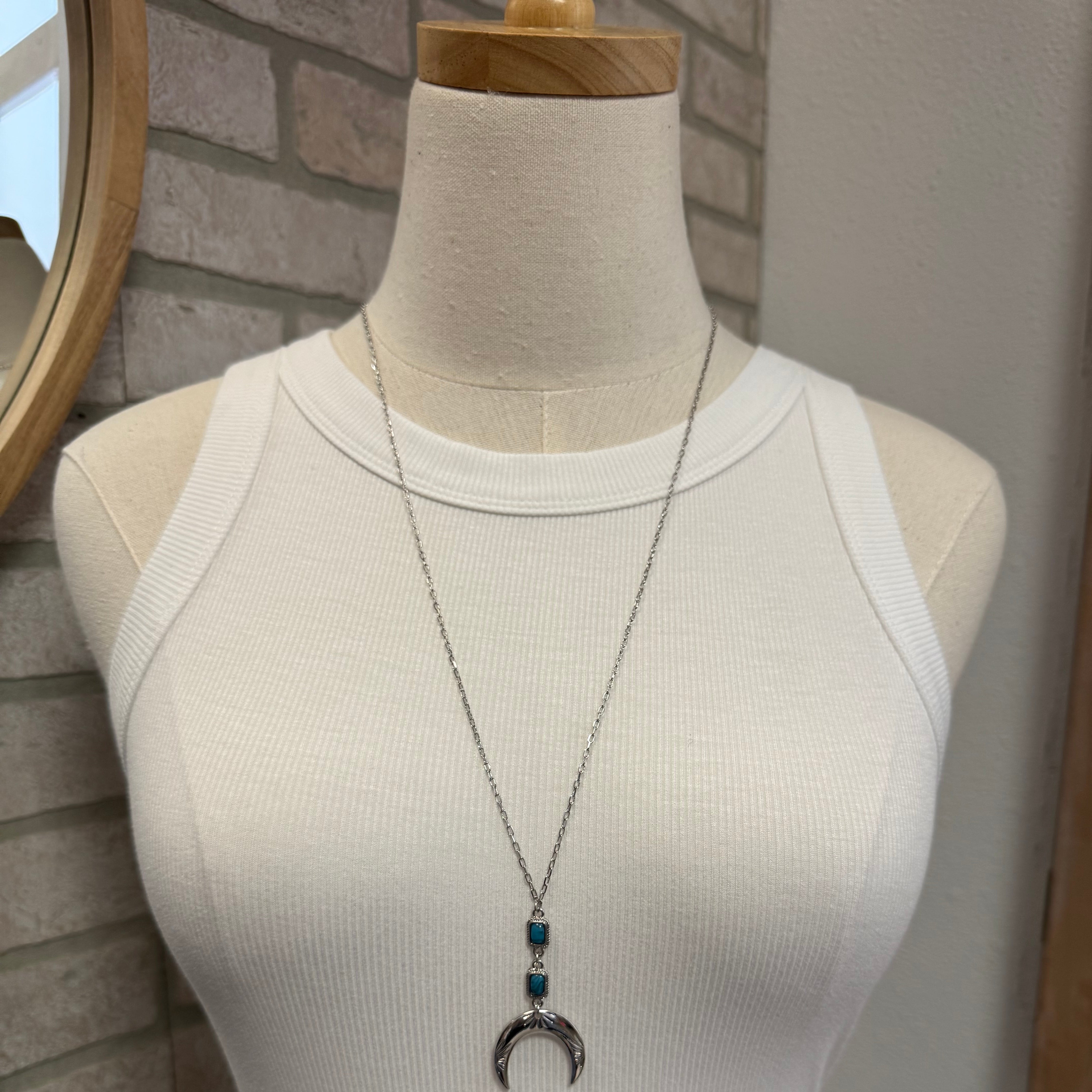 Long Crescent and Turquoise Necklace-Necklaces-Fame-The Silo Boutique, Women's Fashion Boutique Located in Warren and Grand Forks North Dakota