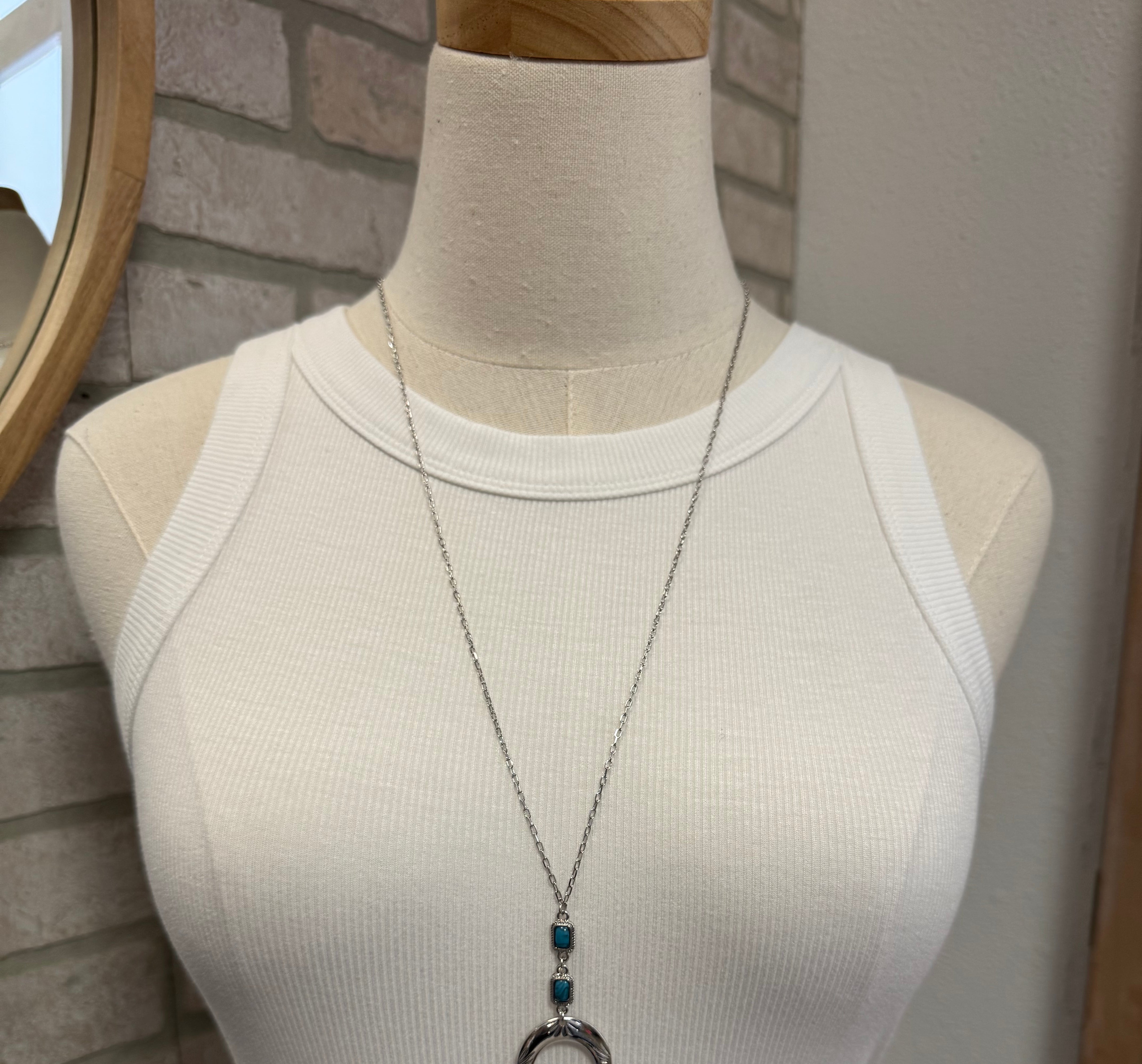 Long Crescent and Turquoise Necklace-Necklaces-Fame-The Silo Boutique, Women's Fashion Boutique Located in Warren and Grand Forks North Dakota