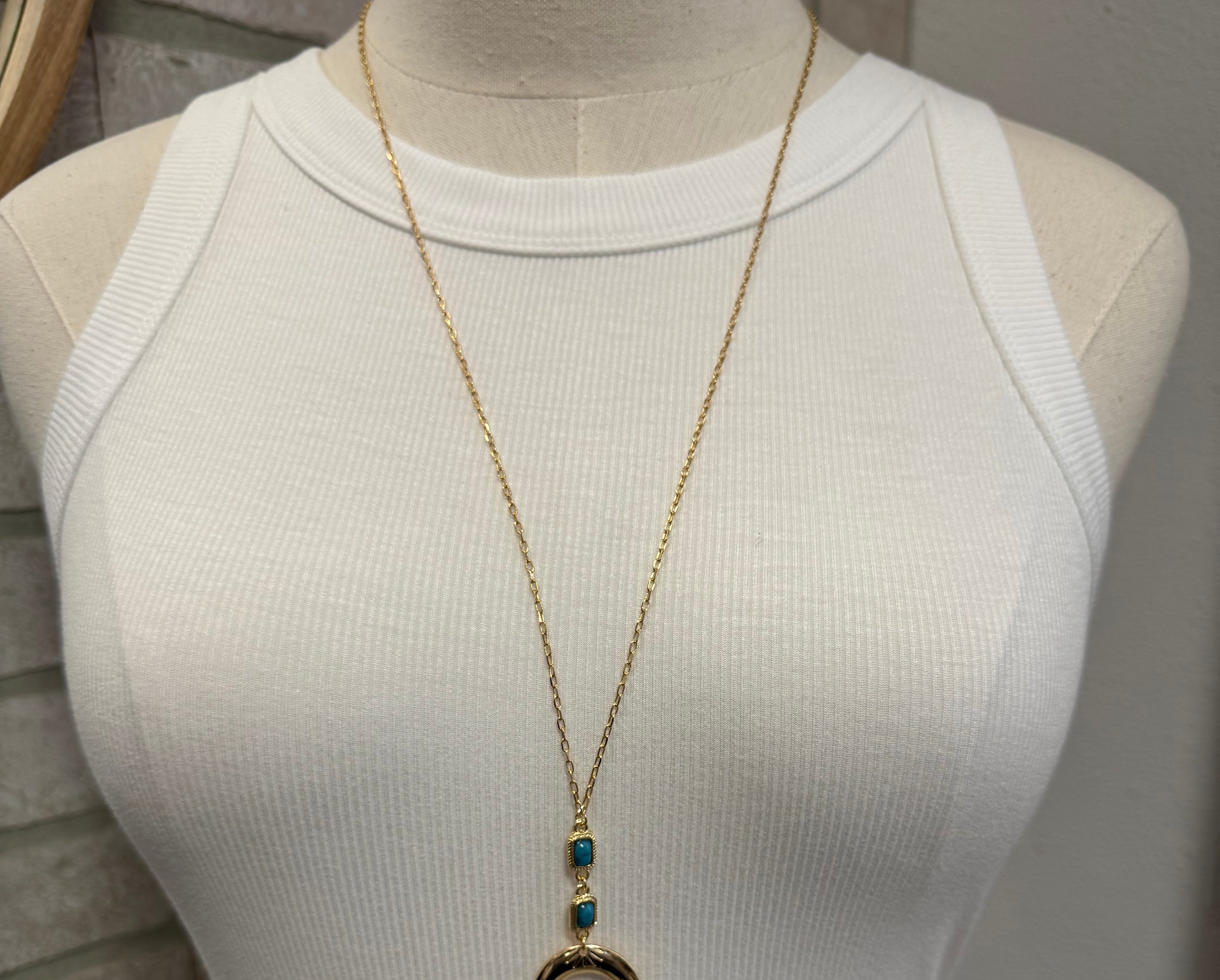 Long Crescent and Turquoise Necklace-Necklaces-Fame-The Silo Boutique, Women's Fashion Boutique Located in Warren and Grand Forks North Dakota