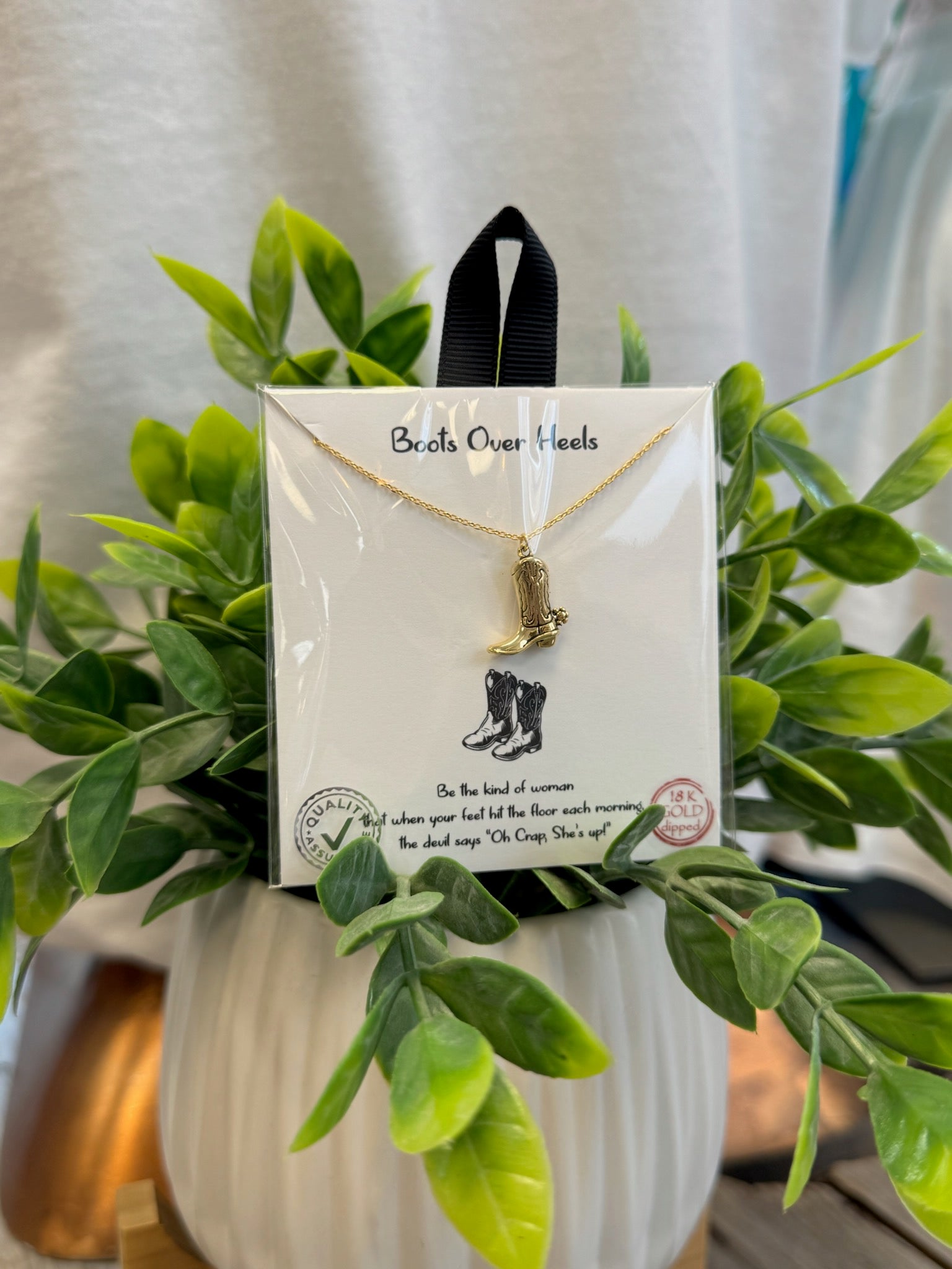 Gold Dipped Boot Necklace-Necklaces-Fame-The Silo Boutique, Women's Fashion Boutique Located in Warren and Grand Forks North Dakota