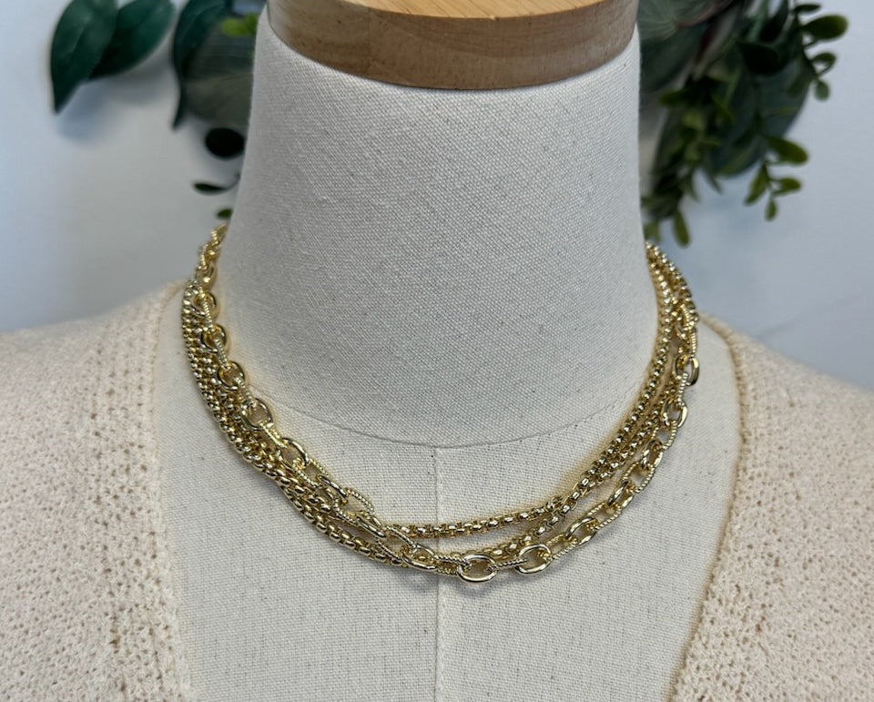 Gold Layered Chains Necklace-Necklaces-Fame-The Silo Boutique, Women's Fashion Boutique Located in Warren and Grand Forks North Dakota