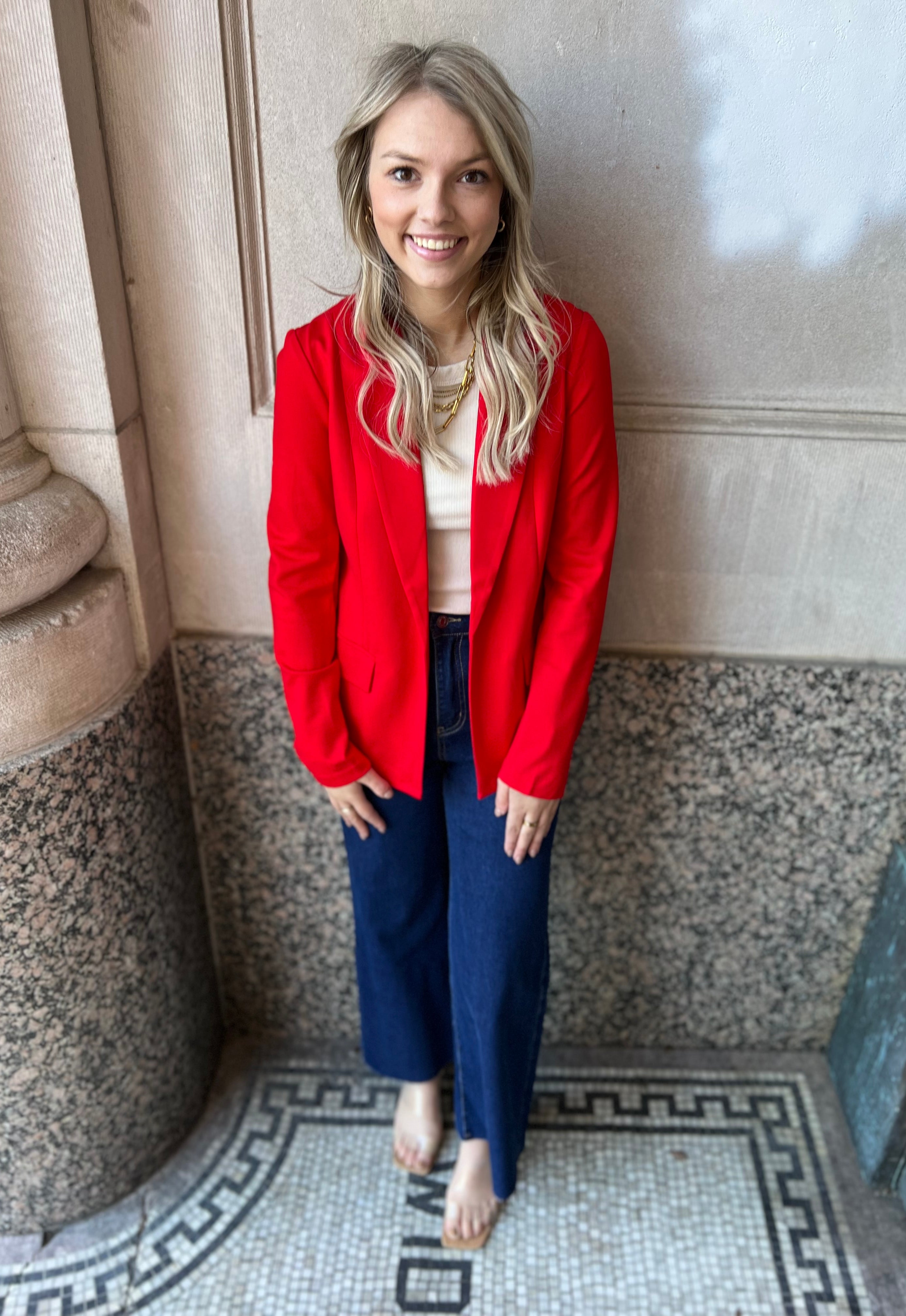 Scarlet Red Blazer-Blazers-skies are blue-The Silo Boutique, Women's Fashion Boutique Located in Warren and Grand Forks North Dakota