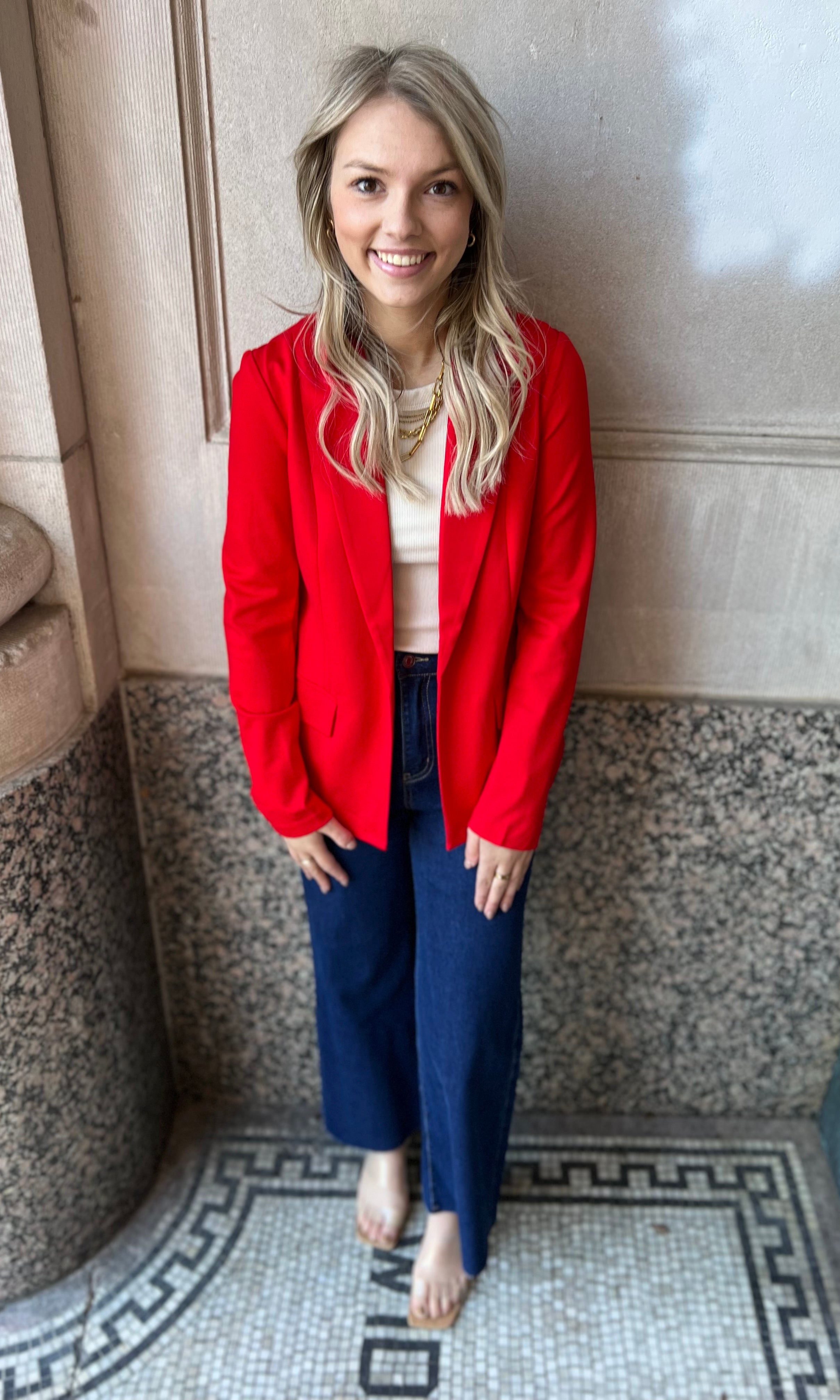 Scarlet Red Blazer-Blazers-skies are blue-The Silo Boutique, Women's Fashion Boutique Located in Warren and Grand Forks North Dakota