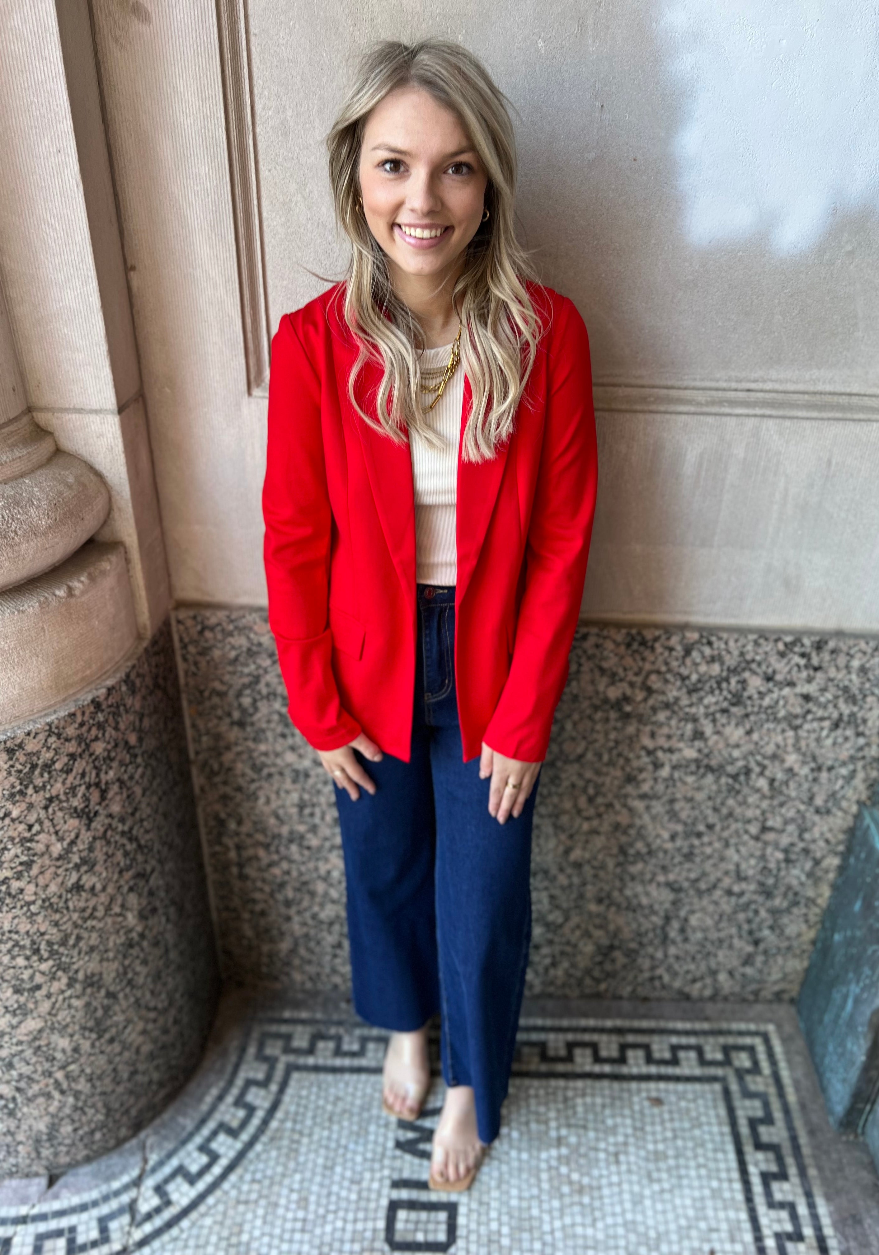 Scarlet Red Blazer-Blazers-skies are blue-The Silo Boutique, Women's Fashion Boutique Located in Warren and Grand Forks North Dakota