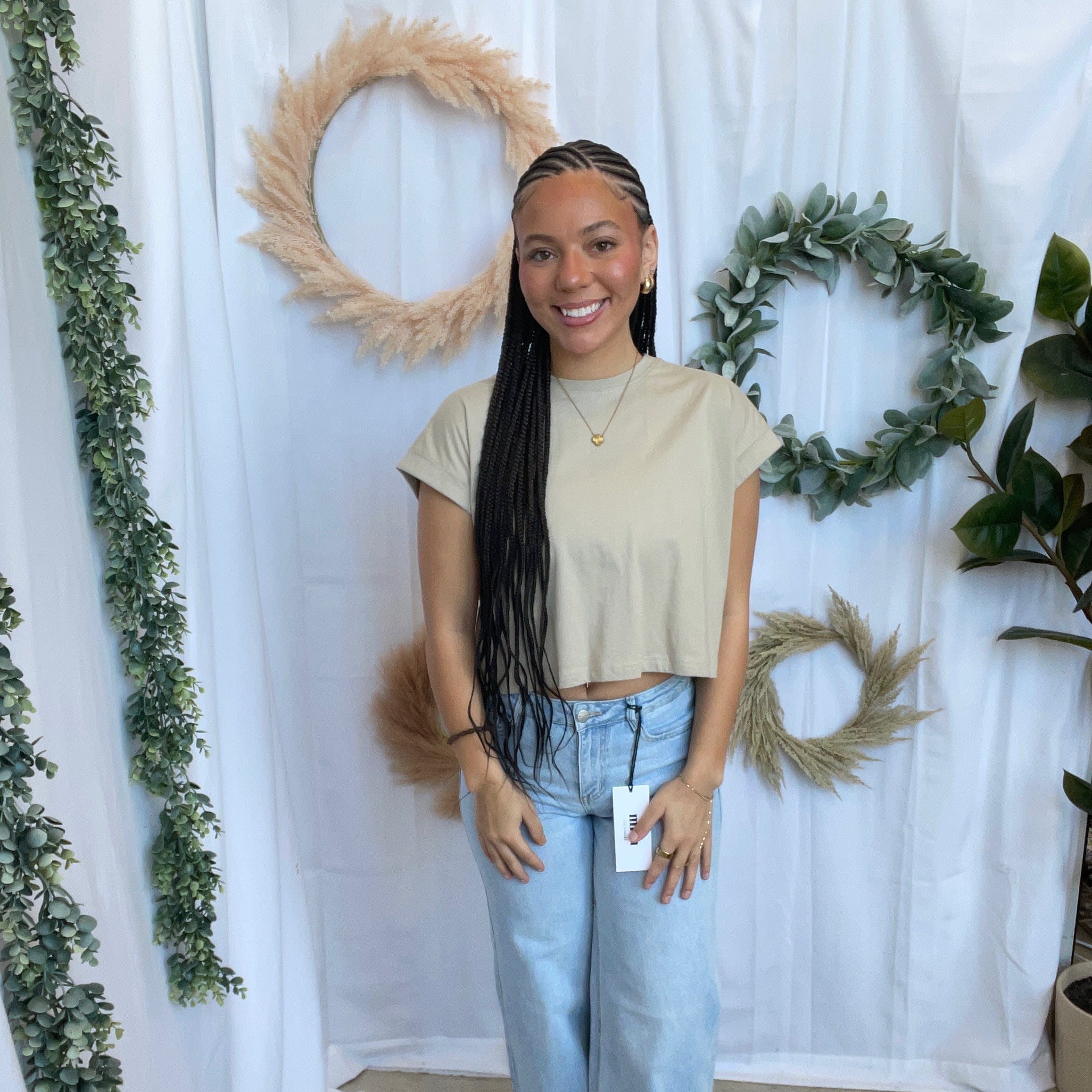 Miou Muse Cuffed Sleeve Top-Stone-Short Sleeve Tops-miou muse-The Silo Boutique, Women's Fashion Boutique Located in Warren and Grand Forks North Dakota