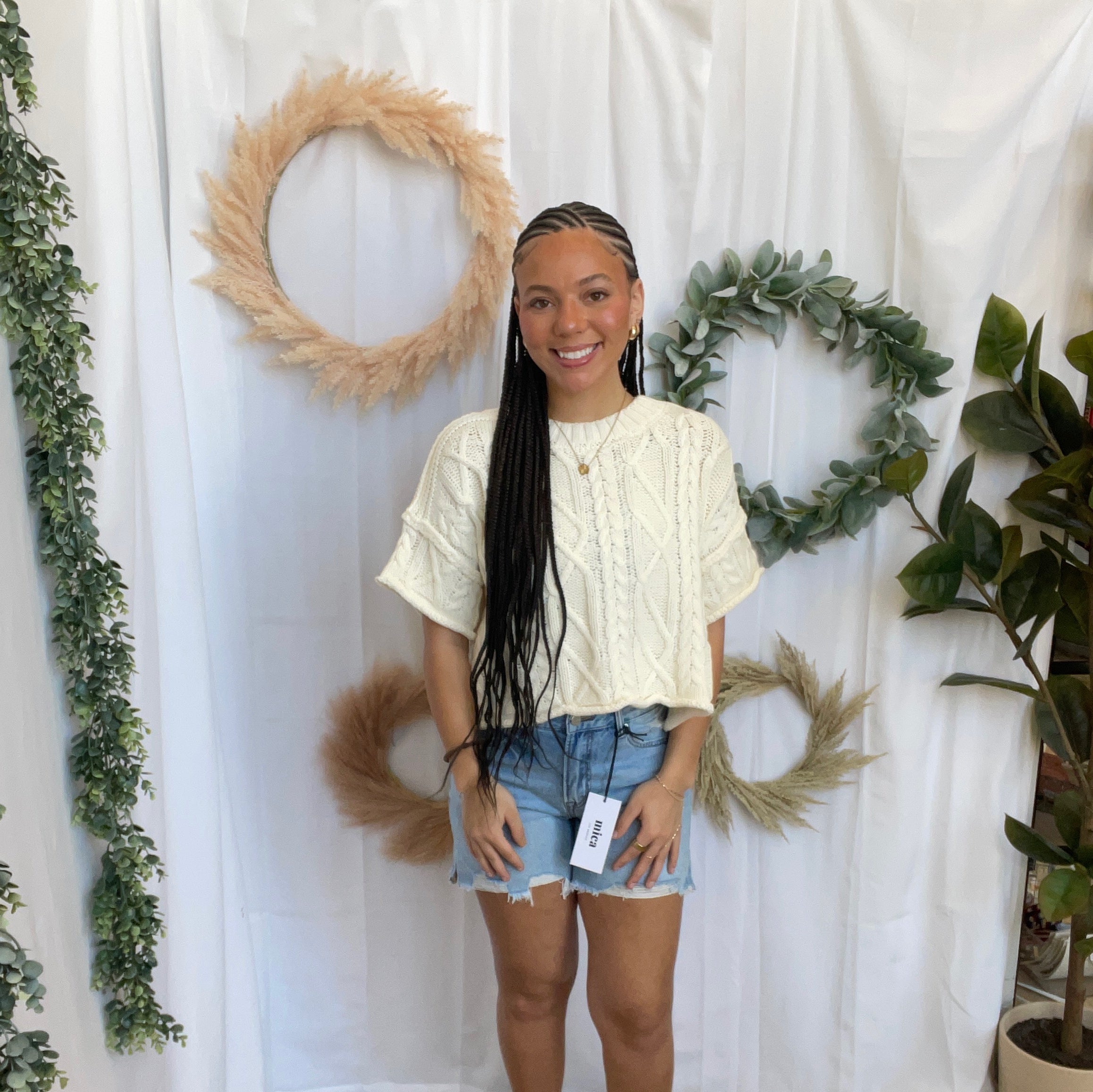 Lisa Cable Short Sleeve Sweater Top-Cream-Short Sleeve Tops-lelis-The Silo Boutique, Women's Fashion Boutique Located in Warren and Grand Forks North Dakota