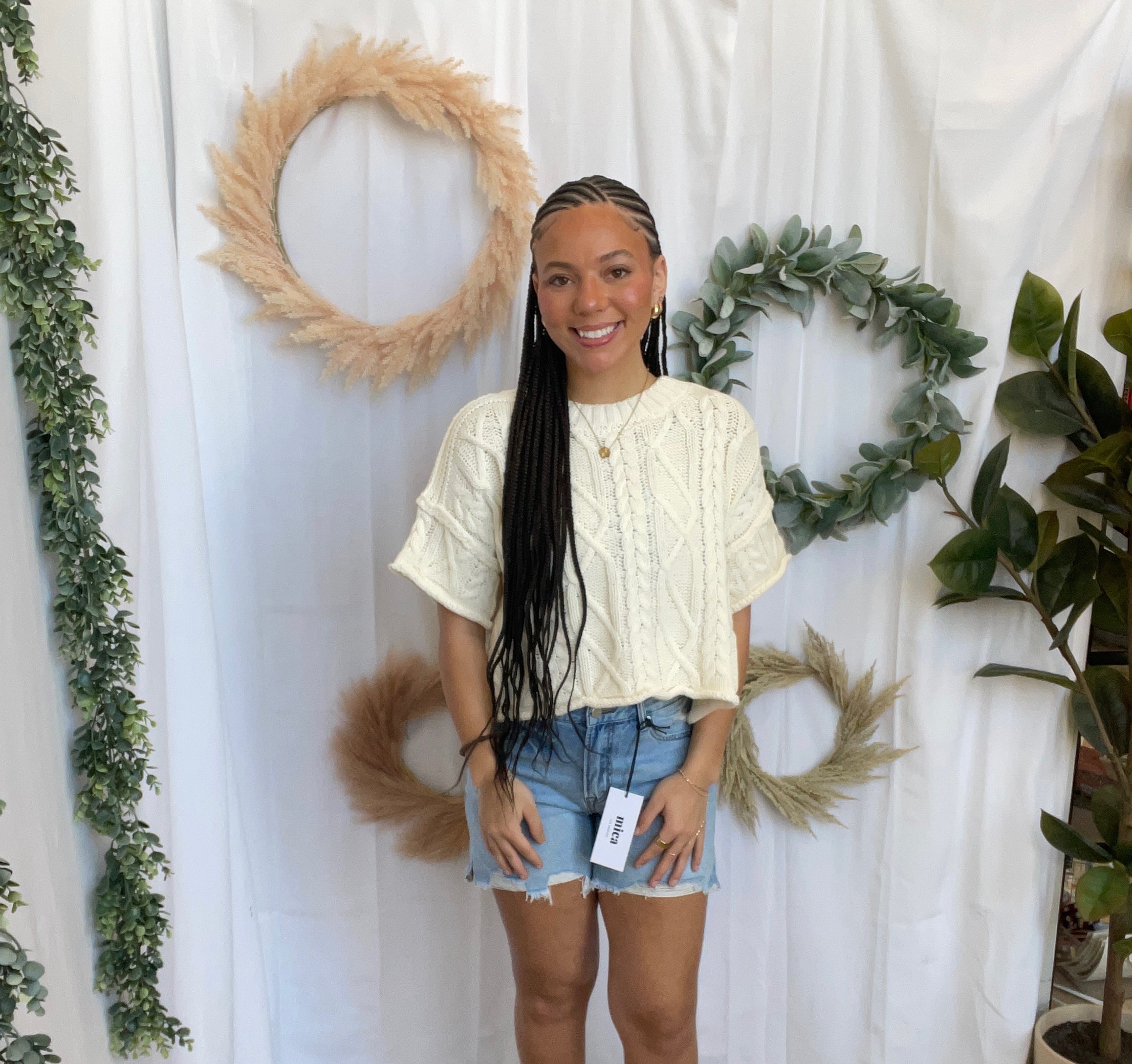 Lisa Cable Short Sleeve Sweater Top-Cream-Short Sleeve Tops-lelis-The Silo Boutique, Women's Fashion Boutique Located in Warren and Grand Forks North Dakota