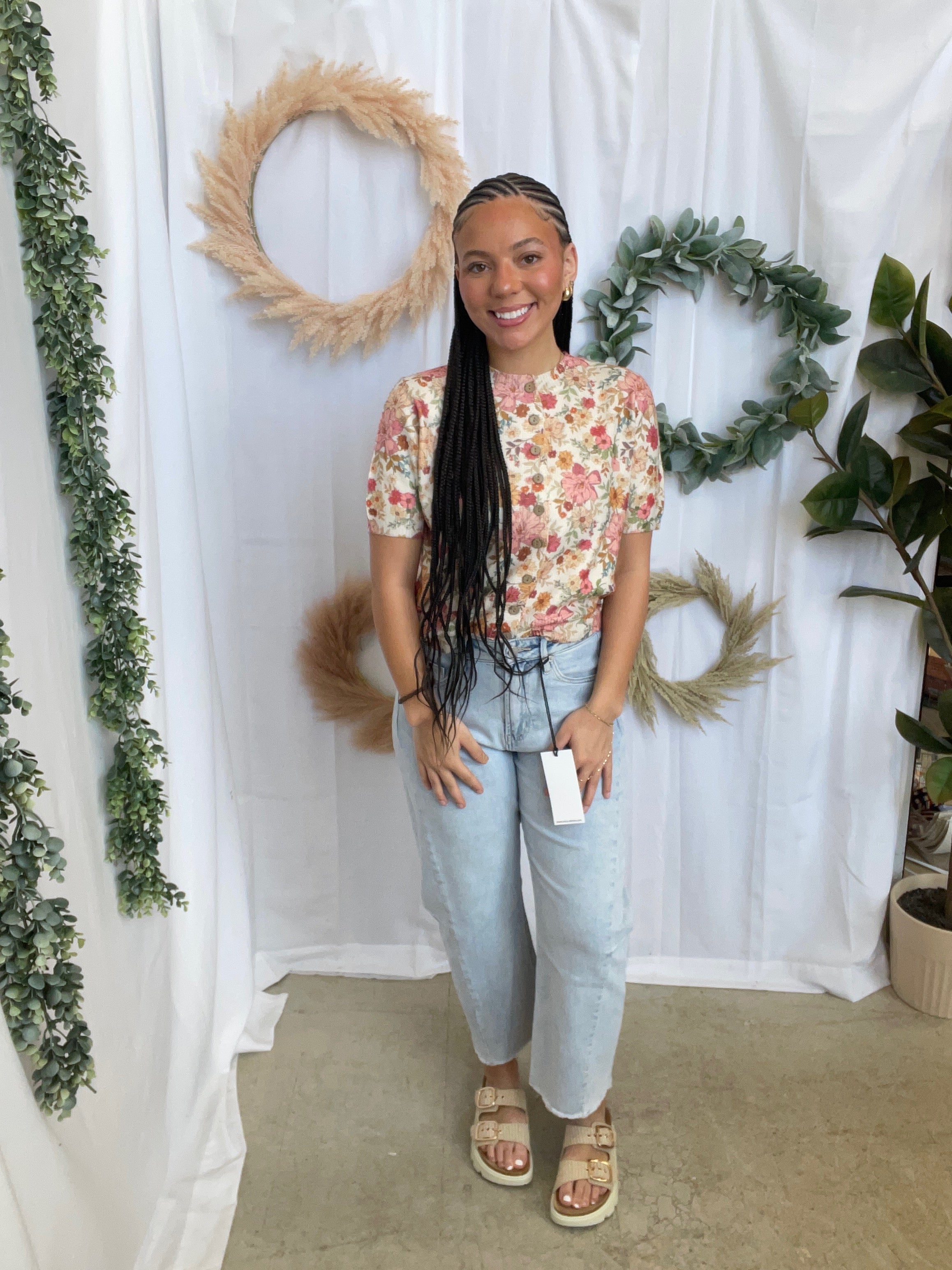 Jade Floral Button Down Sweater Top-Short Sleeve Tops-jade by jane-The Silo Boutique, Women's Fashion Boutique Located in Warren and Grand Forks North Dakota