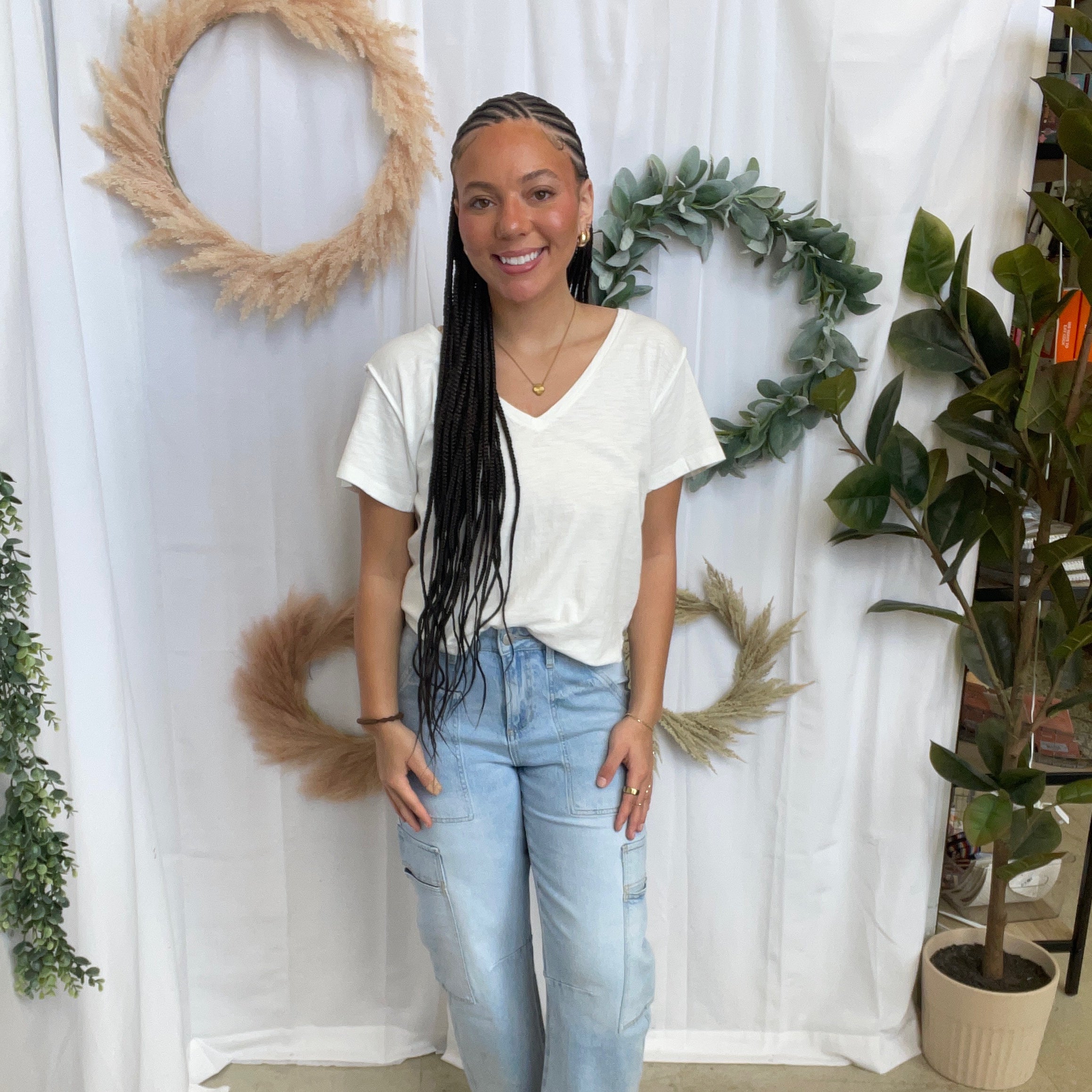 Pebble Forever V Neck Side Slit Tee-White-Short Sleeve Tops-pebble-The Silo Boutique, Women's Fashion Boutique Located in Warren and Grand Forks North Dakota