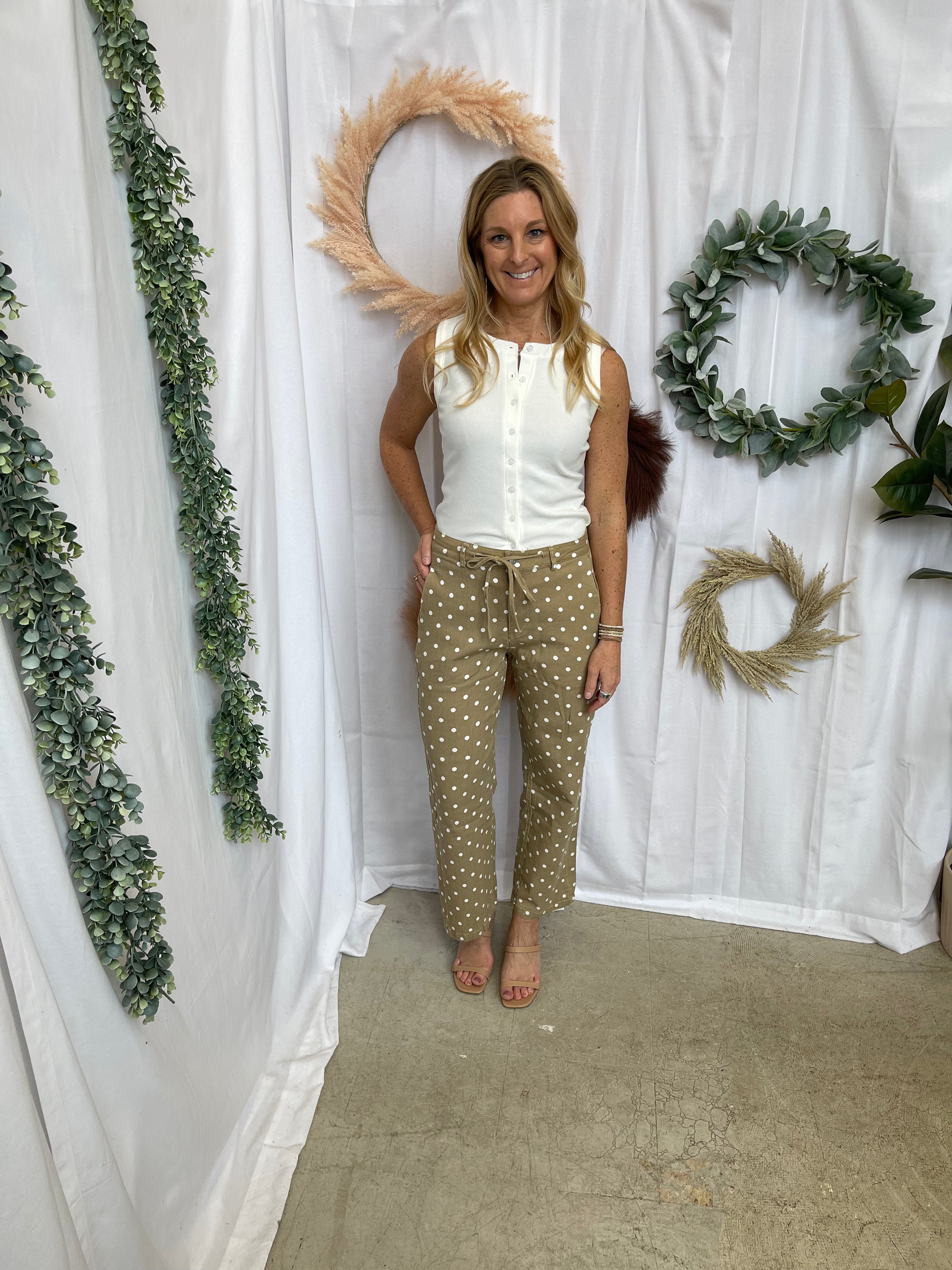 Layla Polka Dot Pants-Taupe-Pants-lovlov-The Silo Boutique, Women's Fashion Boutique Located in Warren and Grand Forks North Dakota