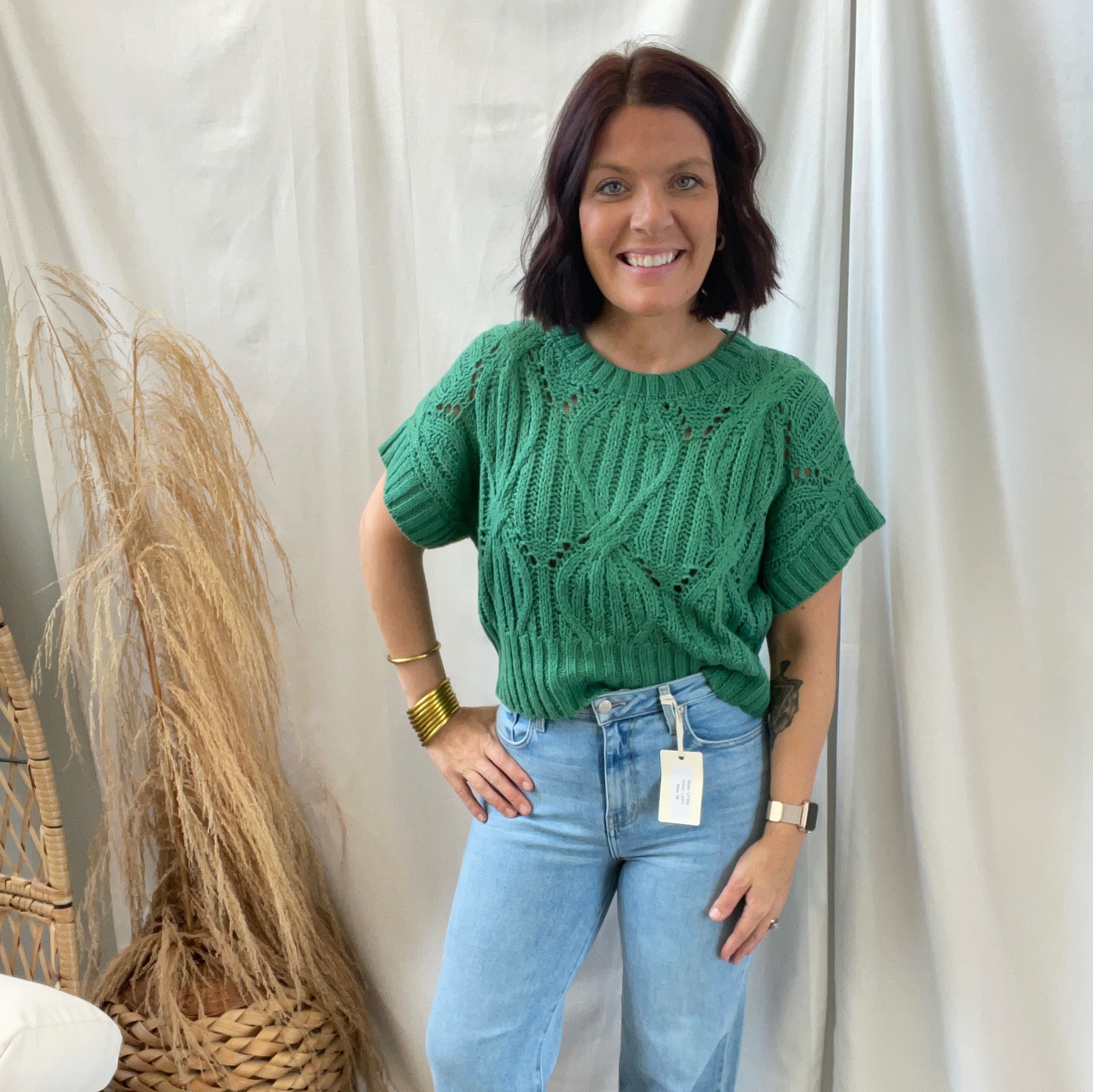 Green Short Sleeve Sweater-Short Sleeve Tops-by together-The Silo Boutique, Women's Fashion Boutique Located in Warren and Grand Forks North Dakota