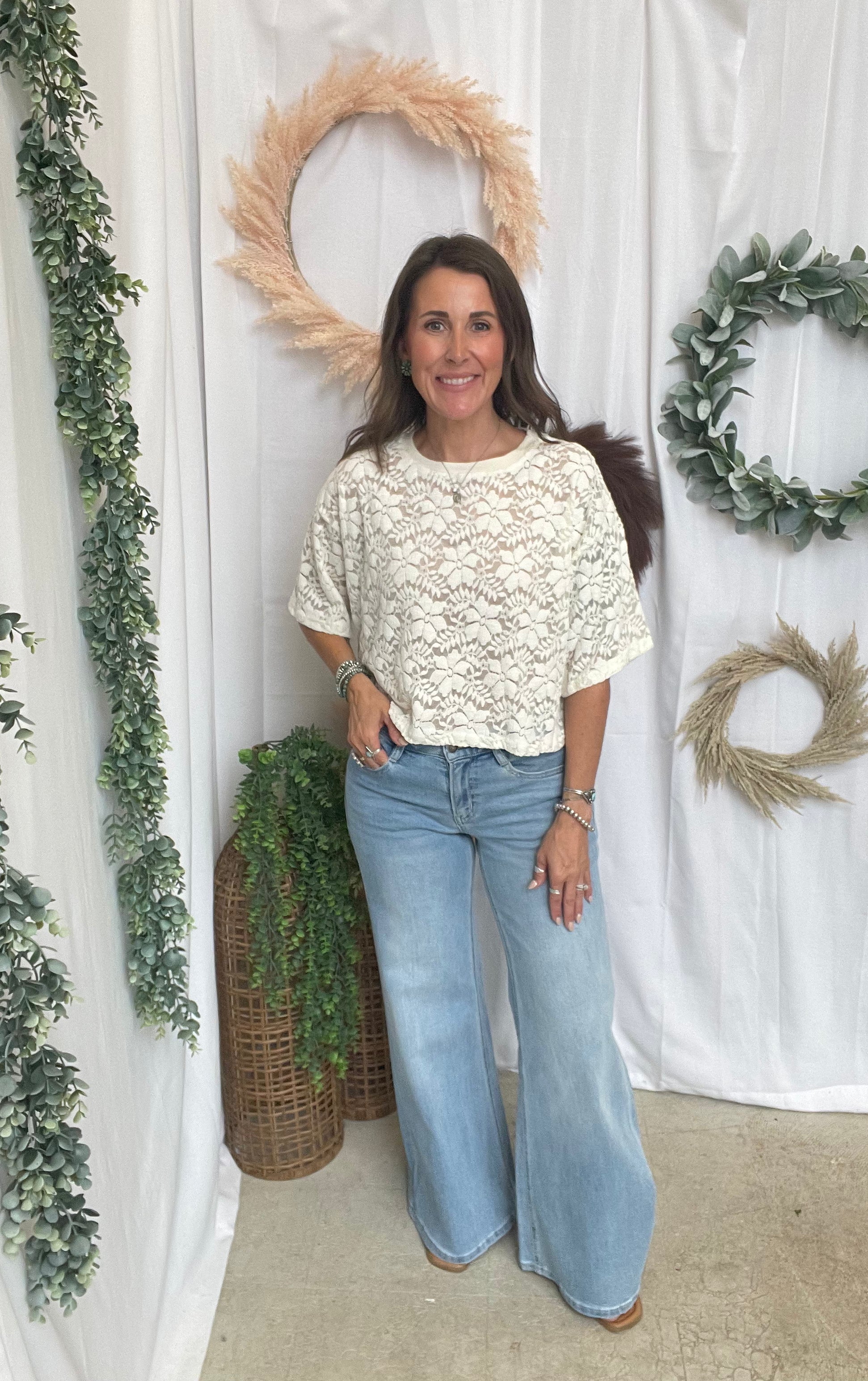 Davi Sheer Floral Lace Top-Short Sleeve Tops-davi-The Silo Boutique, Women's Fashion Boutique Located in Warren and Grand Forks North Dakota