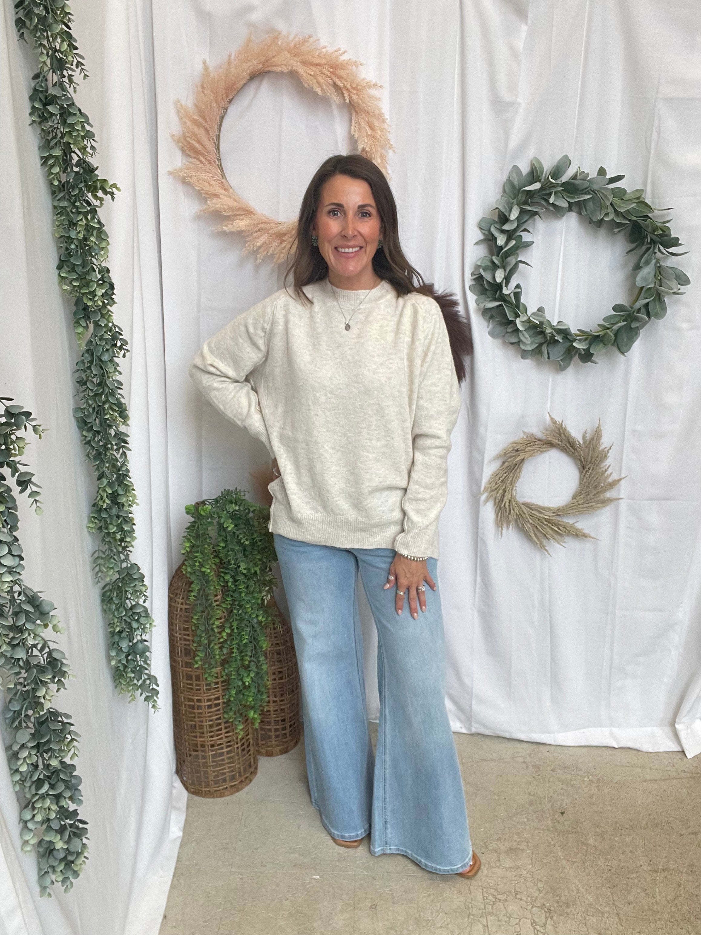 Morgan High Low Hem Sweater-Oatmeal-Cardigans-staccato-The Silo Boutique, Women's Fashion Boutique Located in Warren and Grand Forks North Dakota