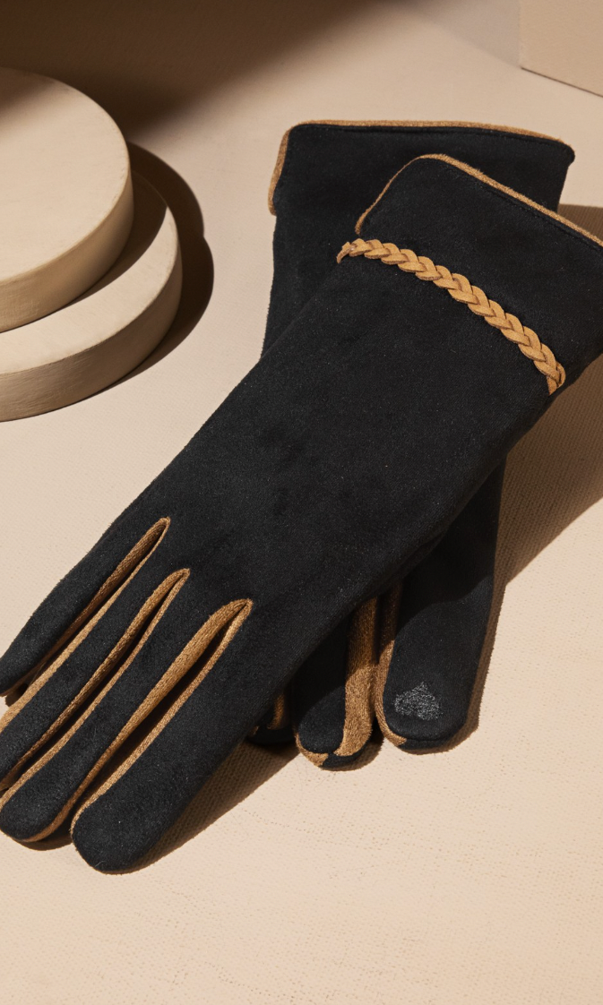 Suede Braided Smart Touch Gloves-Gloves & Mittens-urbanista-The Silo Boutique, Women's Fashion Boutique Located in Warren and Grand Forks North Dakota