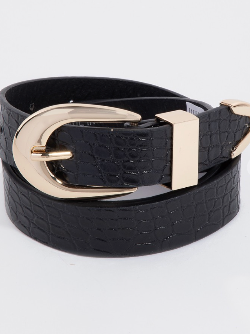 Faux Alligator Belt-Black-Belts-Fame-The Silo Boutique, Women's Fashion Boutique Located in Warren and Grand Forks North Dakota
