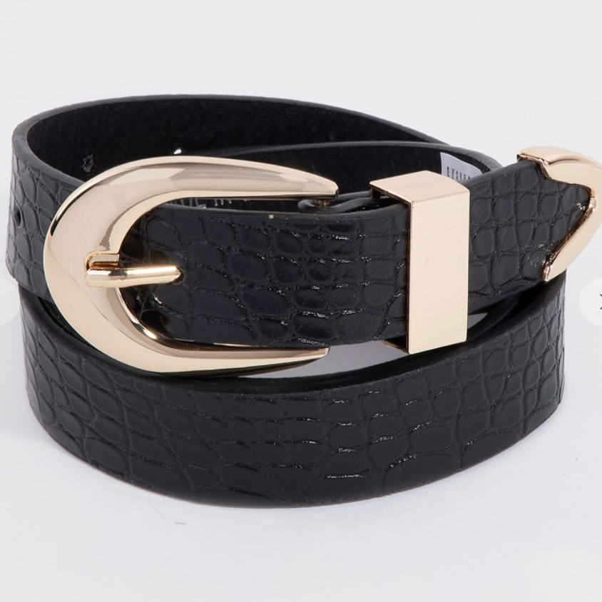 Faux Alligator Belt-Black-Belts-Fame-The Silo Boutique, Women's Fashion Boutique Located in Warren and Grand Forks North Dakota