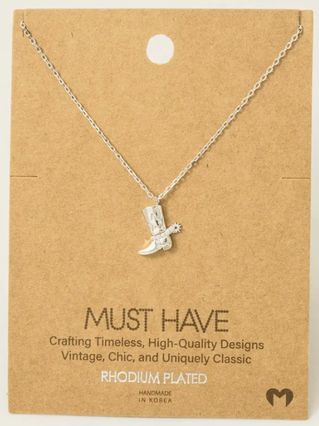 Kick It Gold Boot Necklace-Silver-Necklaces-Fame-The Silo Boutique, Women's Fashion Boutique Located in Warren and Grand Forks North Dakota