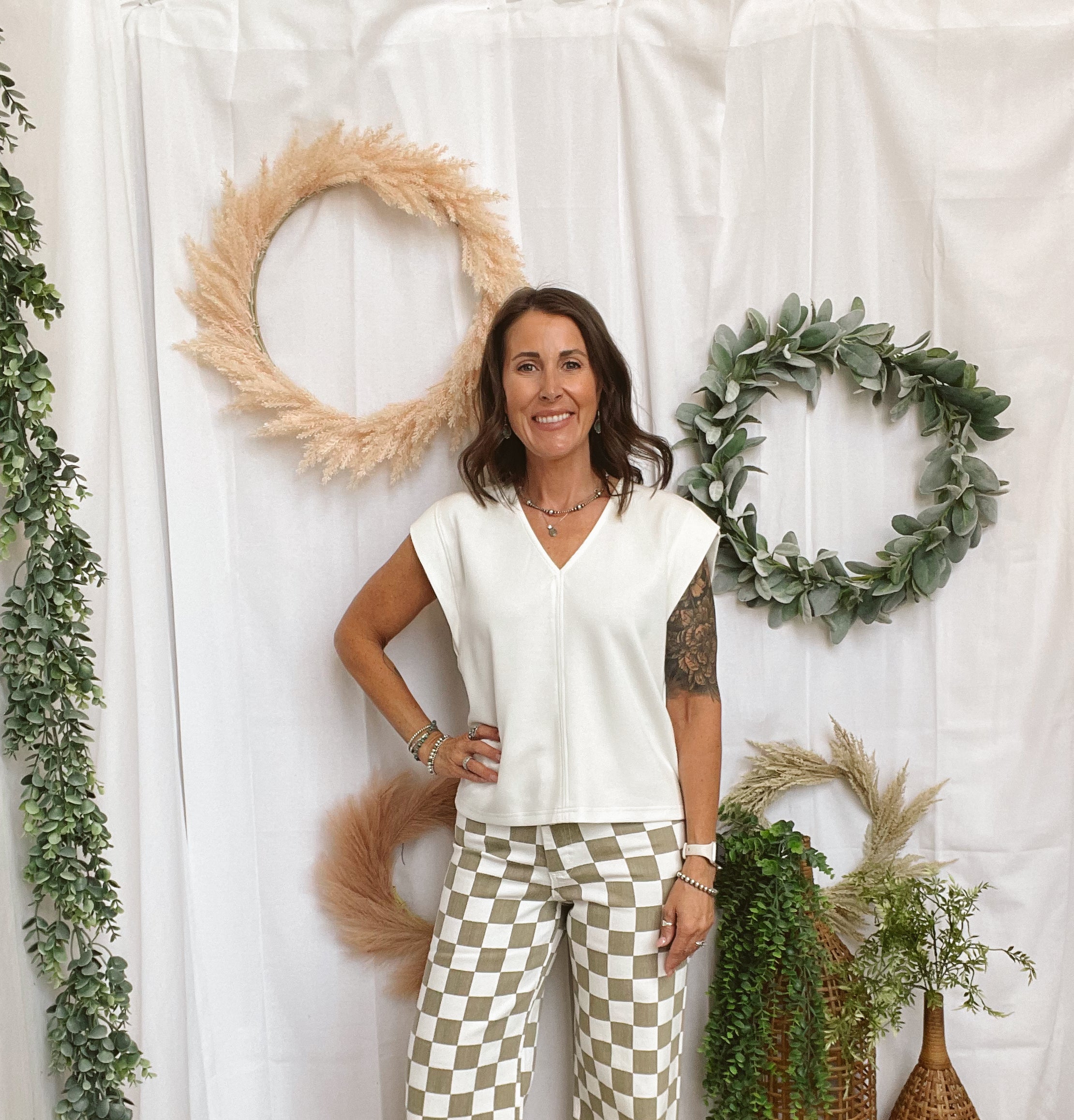 Miou Muse Checker Board Tan Jeans-Jeans-miou muse-The Silo Boutique, Women's Fashion Boutique Located in Warren and Grand Forks North Dakota