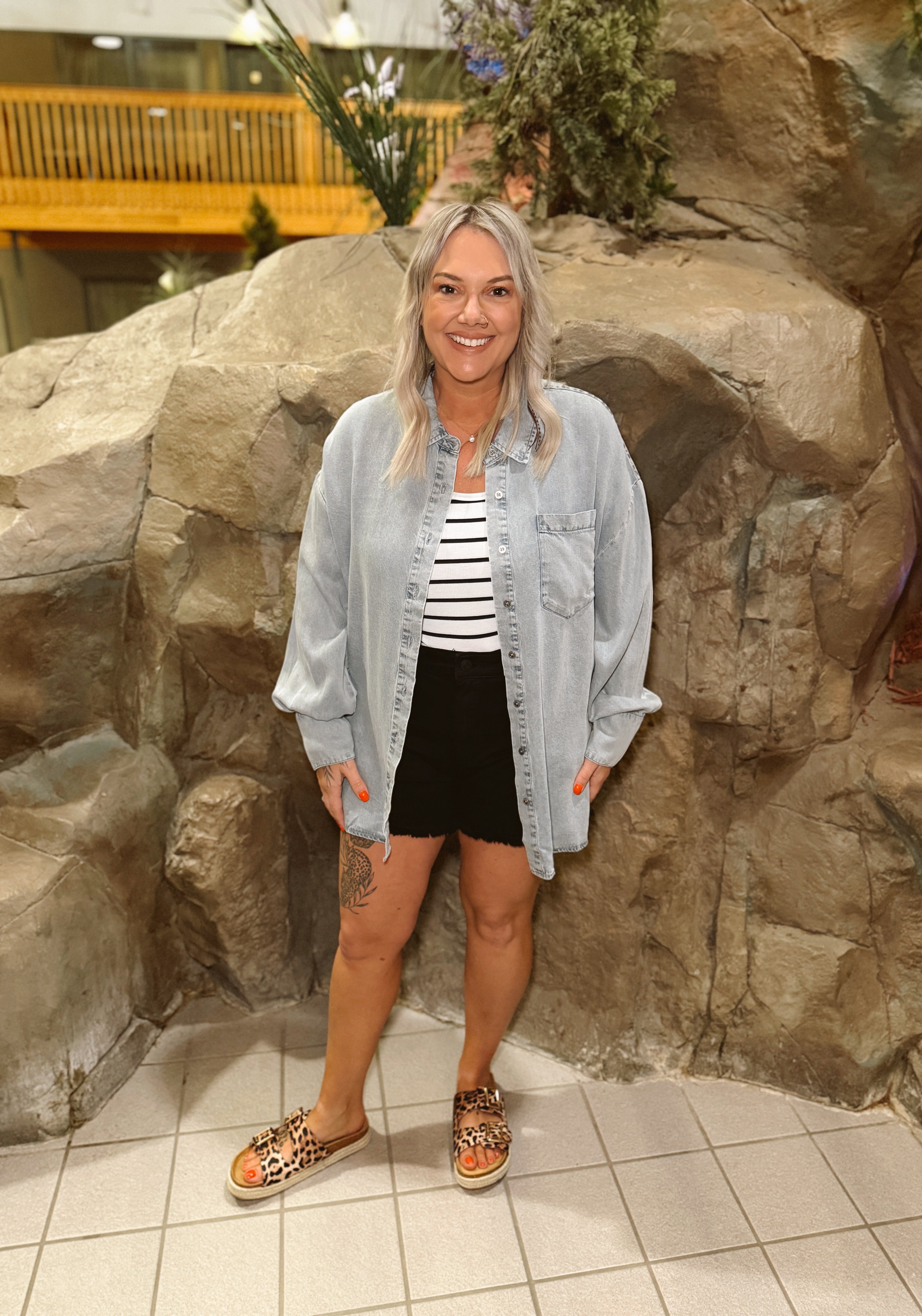 Tencel Oversized Denim Top-Long Sleeve Tops-mystree-The Silo Boutique, Women's Fashion Boutique Located in Warren and Grand Forks North Dakota