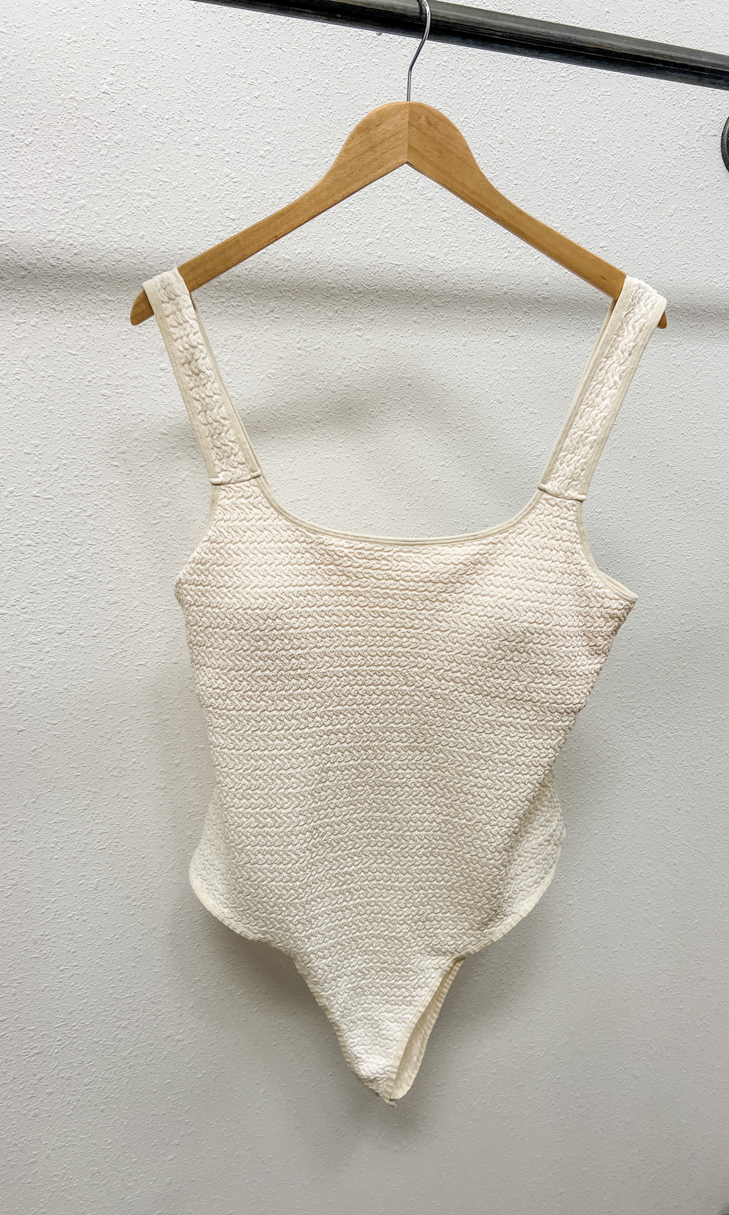 Cream Stretchy Textured Bodysuit-Bodysuits-heyson-The Silo Boutique, Women's Fashion Boutique Located in Warren and Grand Forks North Dakota