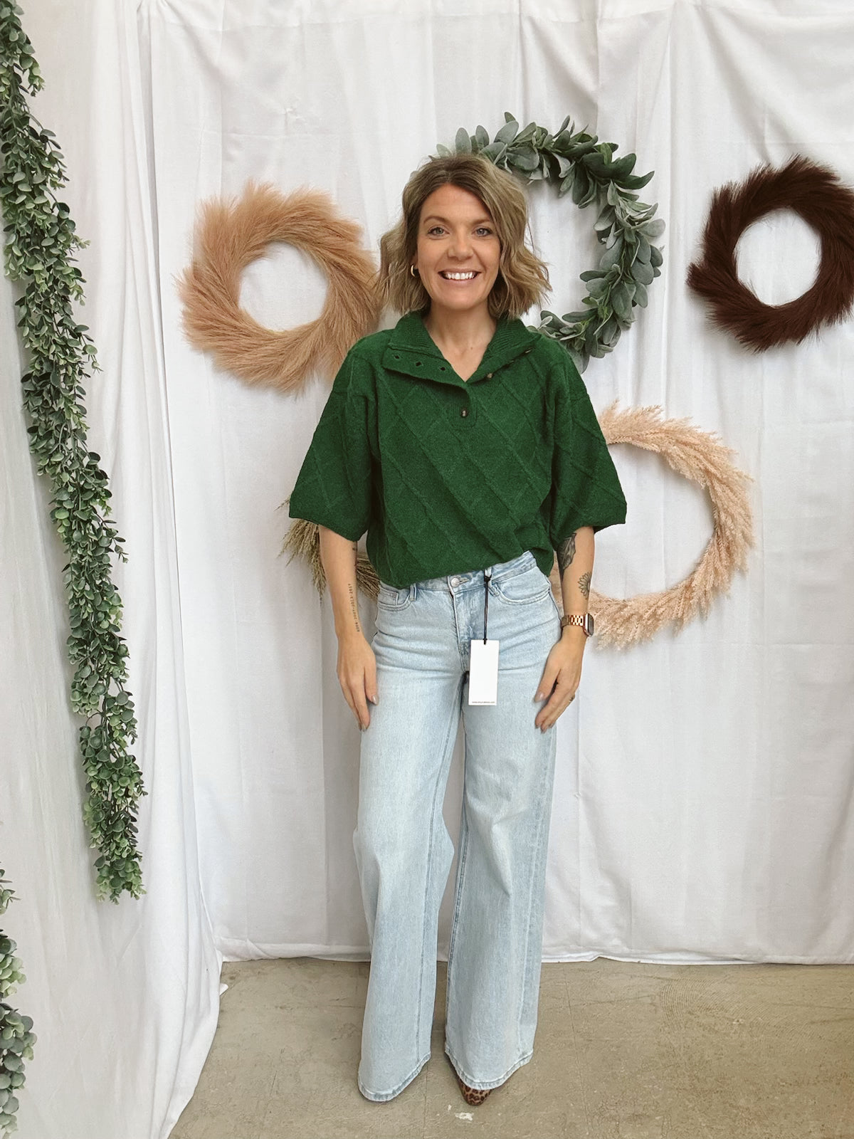 Diamond Pattern Sweater-Green-Sweaters-ENTRO-The Silo Boutique, Women's Fashion Boutique Located in Warren and Grand Forks North Dakota