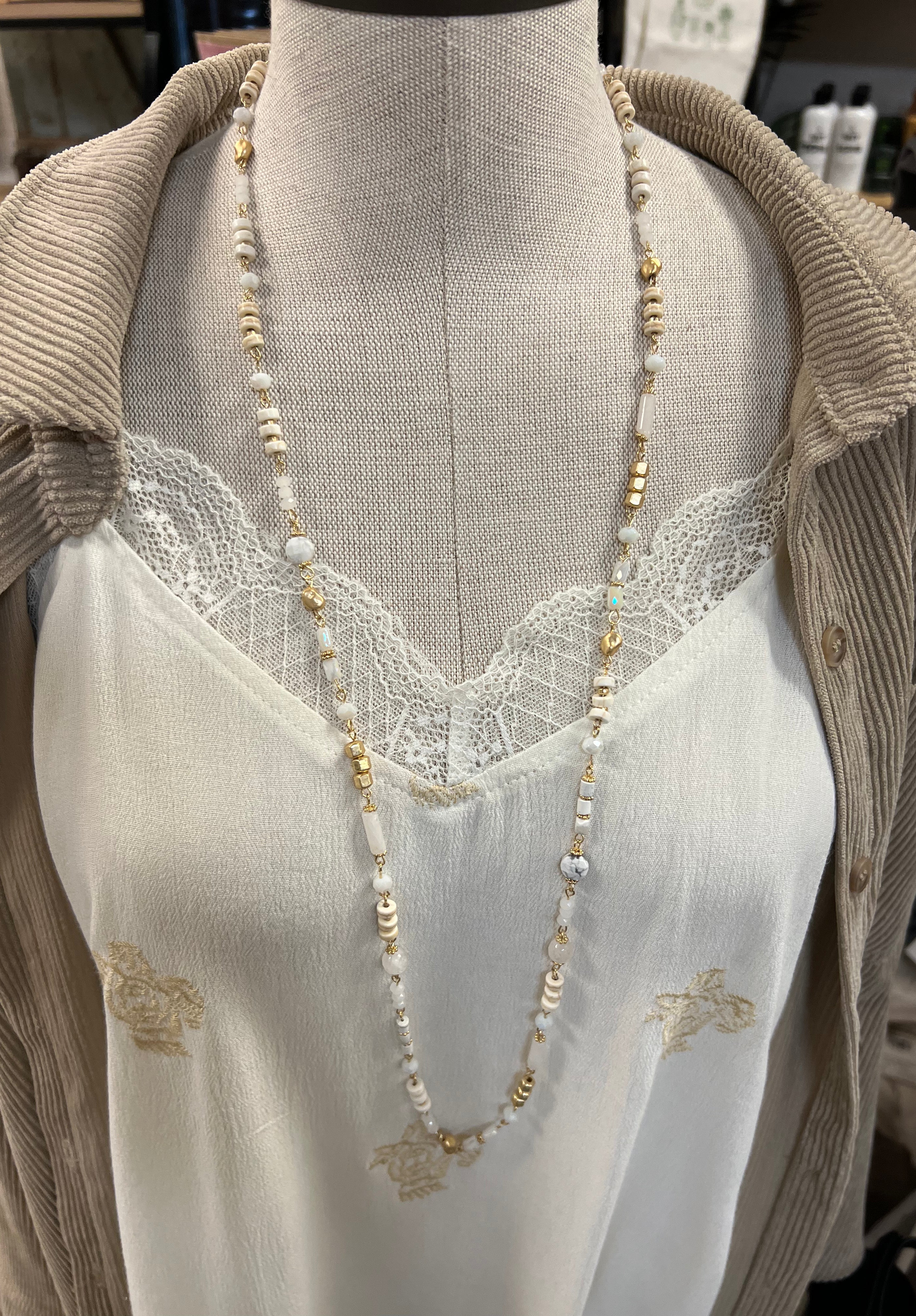 Fame White Bead Necklace-Necklaces-Fame-The Silo Boutique, Women's Fashion Boutique Located in Warren and Grand Forks North Dakota