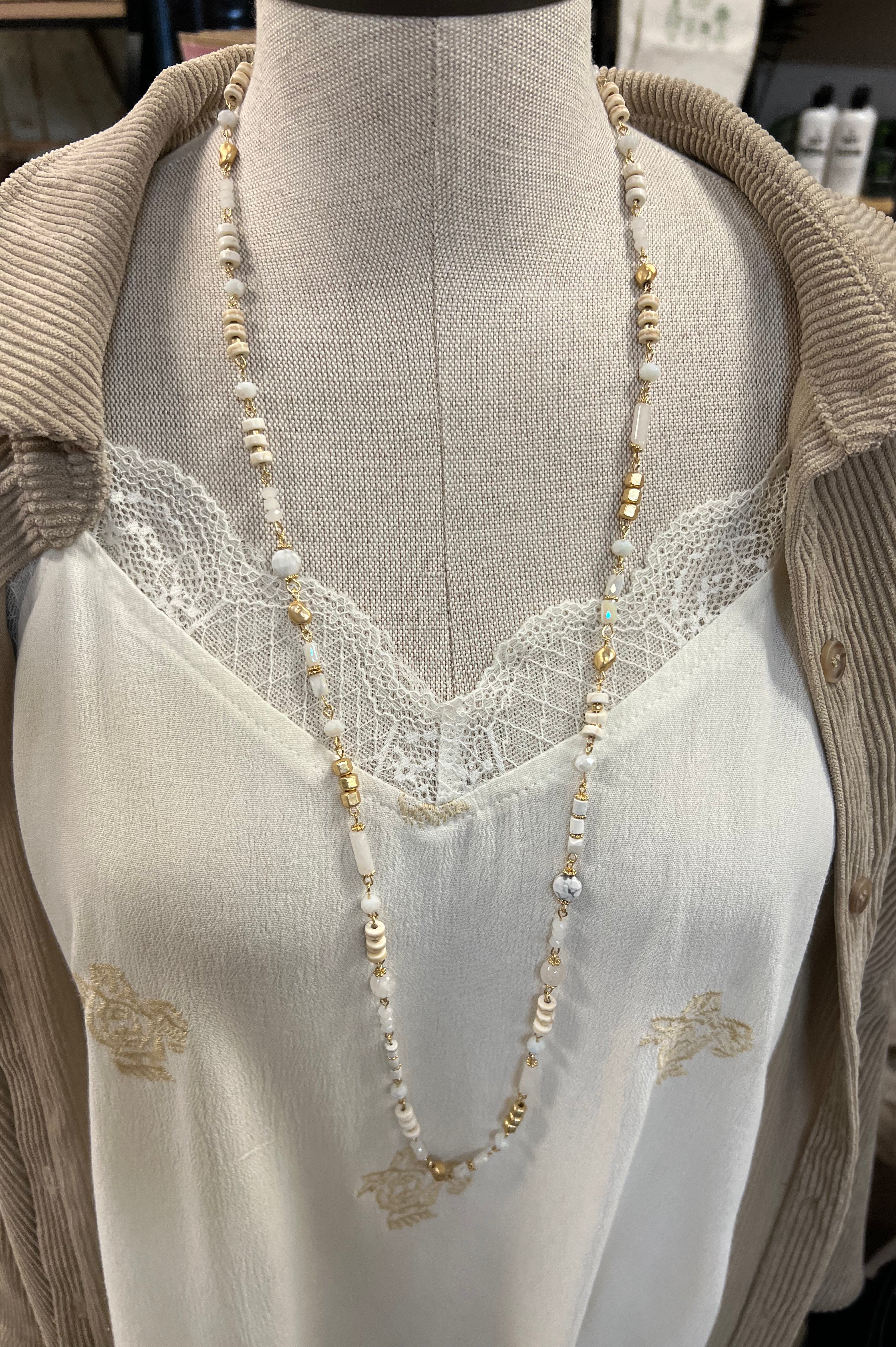 Fame White Bead Necklace-Necklaces-Fame-The Silo Boutique, Women's Fashion Boutique Located in Warren and Grand Forks North Dakota