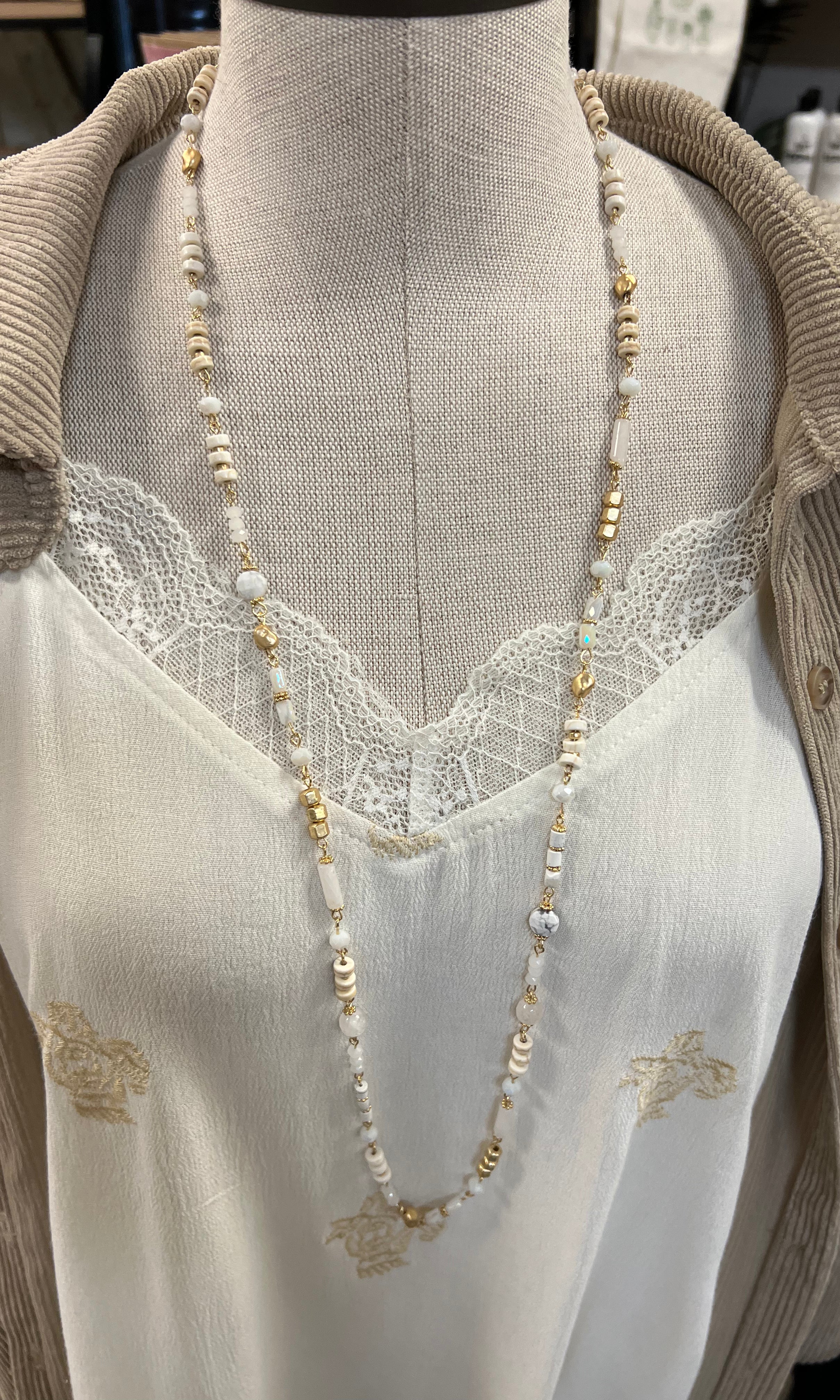 Fame White Bead Necklace-Necklaces-Fame-The Silo Boutique, Women's Fashion Boutique Located in Warren and Grand Forks North Dakota