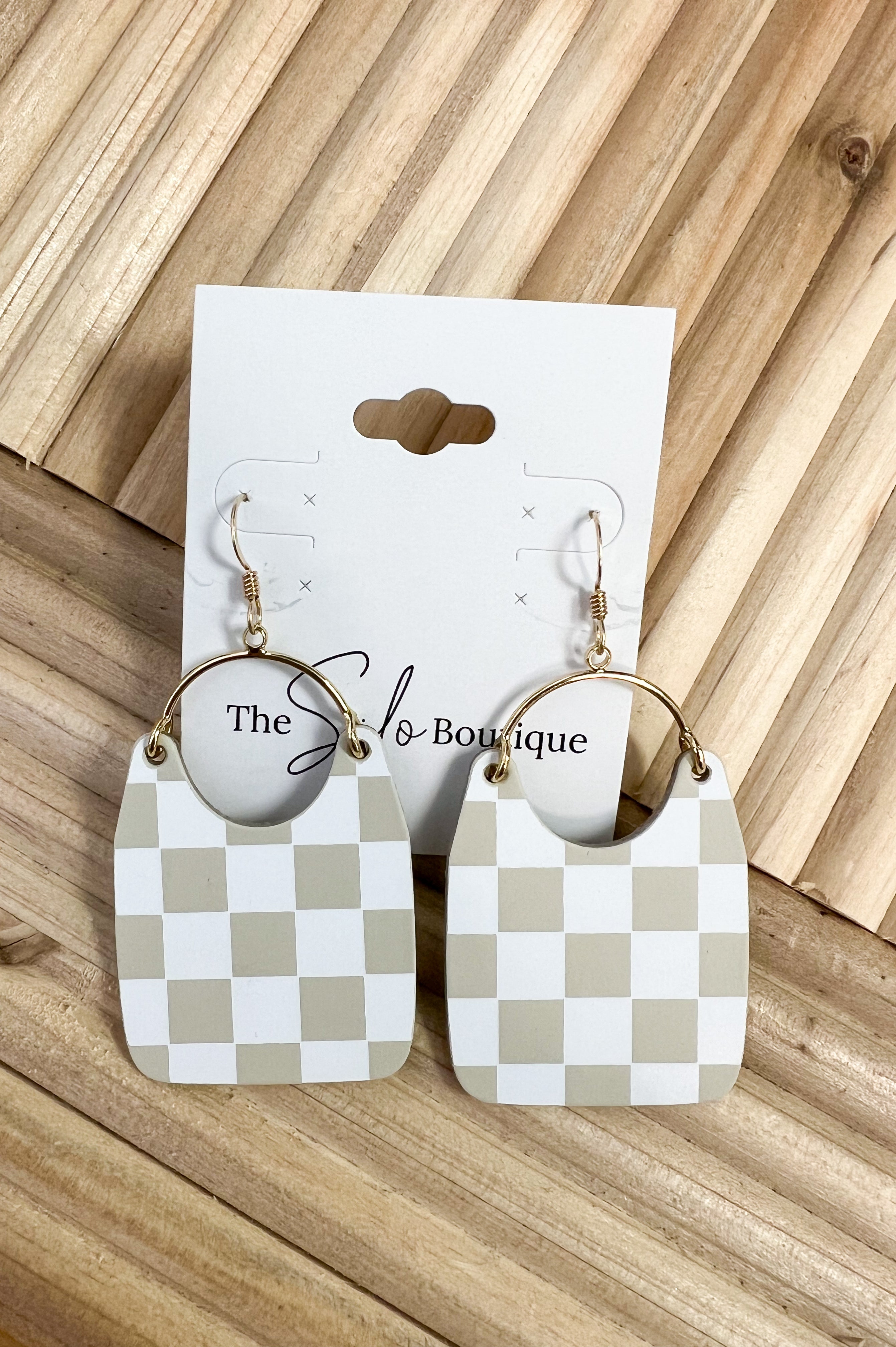 Nickel and Suede Ecru Check Earrings-Earrings-nickel and Suede-The Silo Boutique, Women's Fashion Boutique Located in Warren and Grand Forks North Dakota